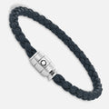 Montblanc bracciale in acciaio a 3 anelli e pelle Meisterstück Blu avio misura S 13601260