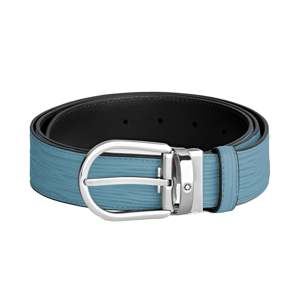 Montblanc cintura 35 mm pelle blu fumé con fibbia a ferro di cavallo 199645