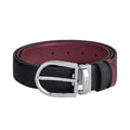 Montblanc cintura reversibile 35 mm pelle nera grana/cassis con fibbia a ferro di cavallo 199665