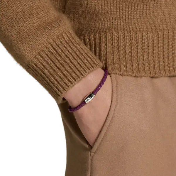 Montblanc bracciale in acciaio a 3 anelli e pelle Meisterstück Cassis misura S 13431360