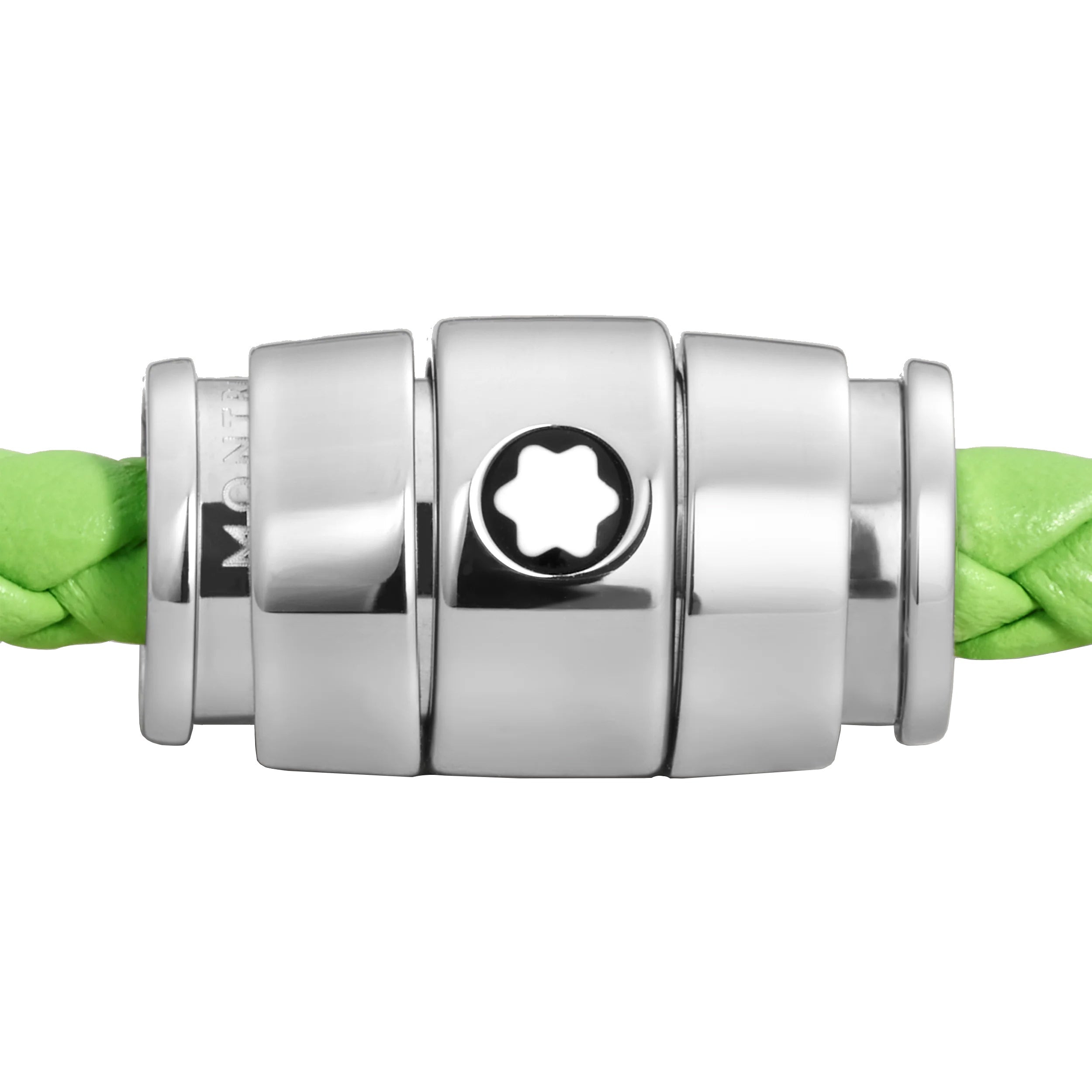 Montblanc bracciale in acciaio a 3 anelli e pelle Meisterstück Lime misura M 13429263