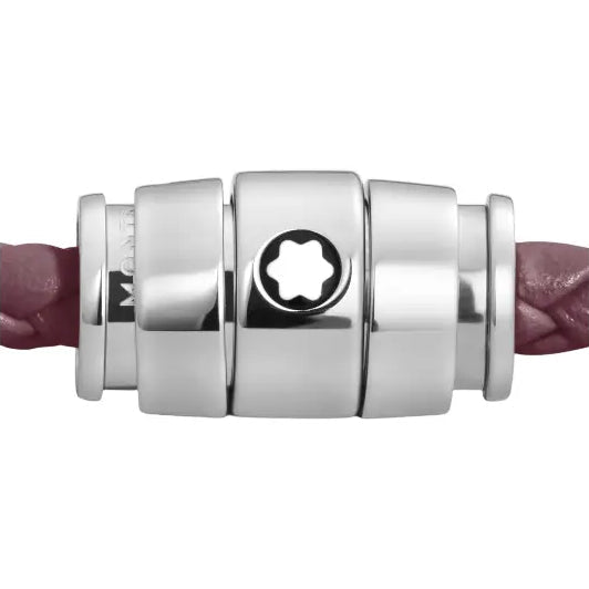 Montblanc bracciale in acciaio a 3 anelli e pelle Meisterstück Cassis misura S 13431360