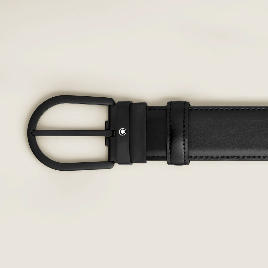 Montblanc cintura 35 mm pelle nera con fibbia a ferro di cavallo 199650