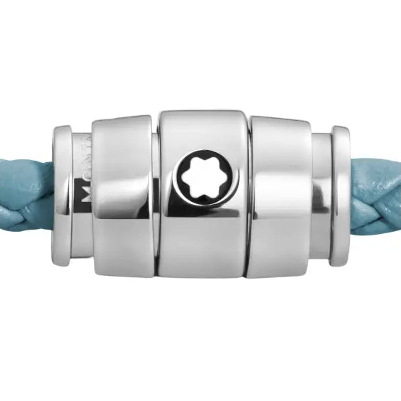 Montblanc bracciale in acciaio a 3 anelli e pelle Meisterstück Blu Fumè misura M 13429363