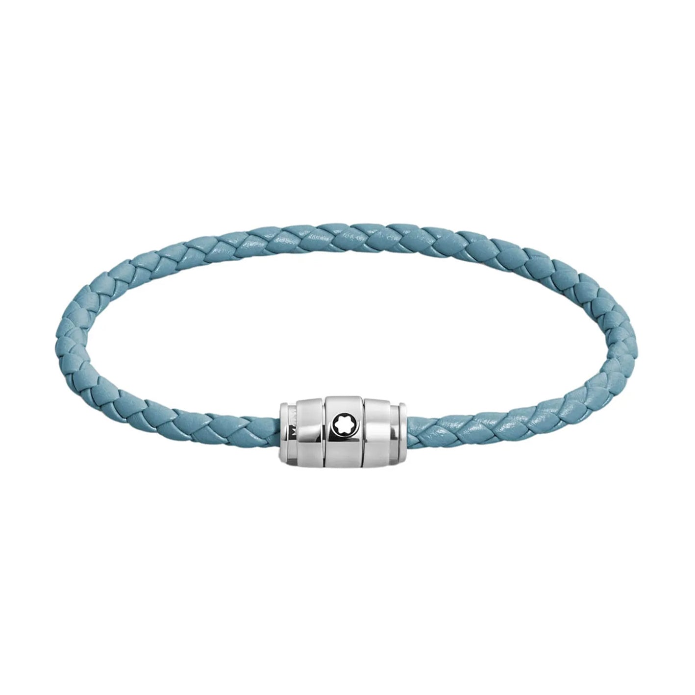 Montblanc bracciale in acciaio a 3 anelli e pelle Meisterstück Blu Fumè misura M 13429363