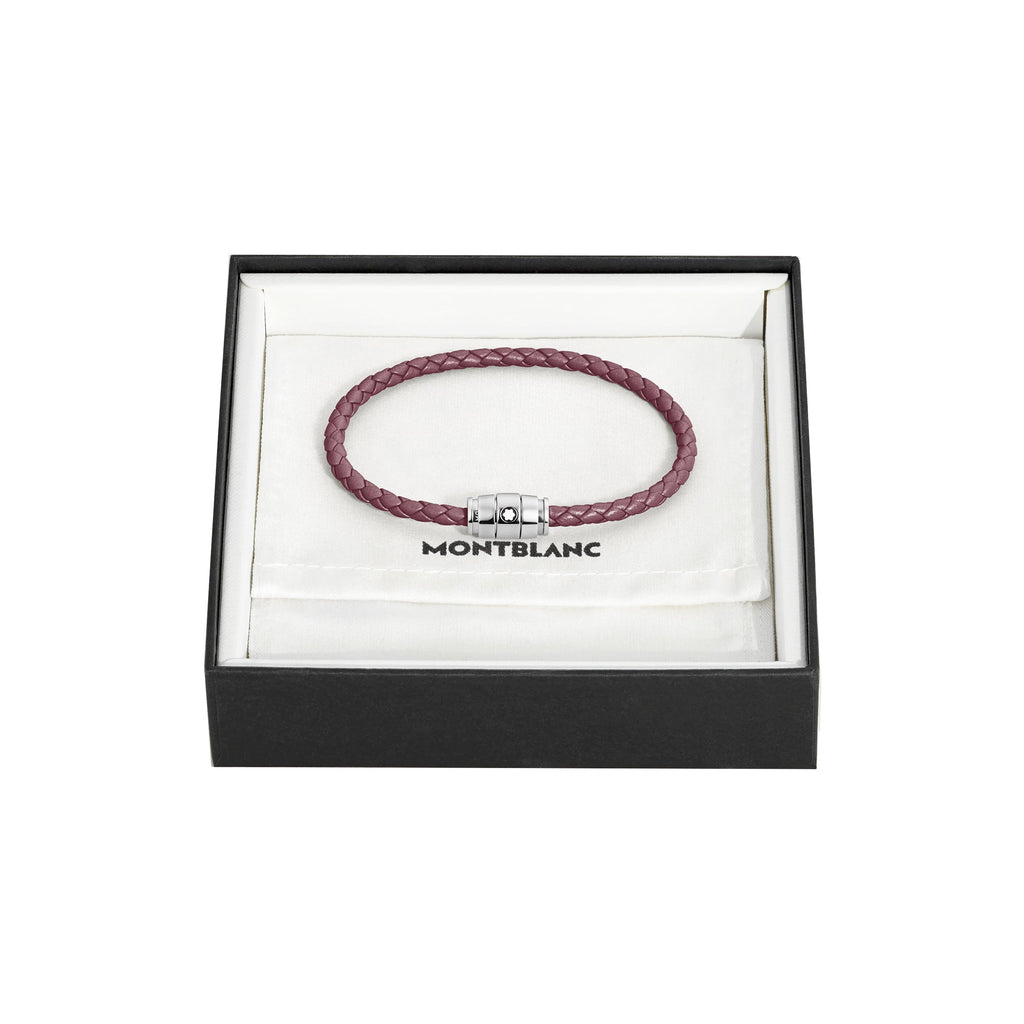 Montblanc bracciale in acciaio a 3 anelli e pelle Meisterstück Cassis misura S 13431360