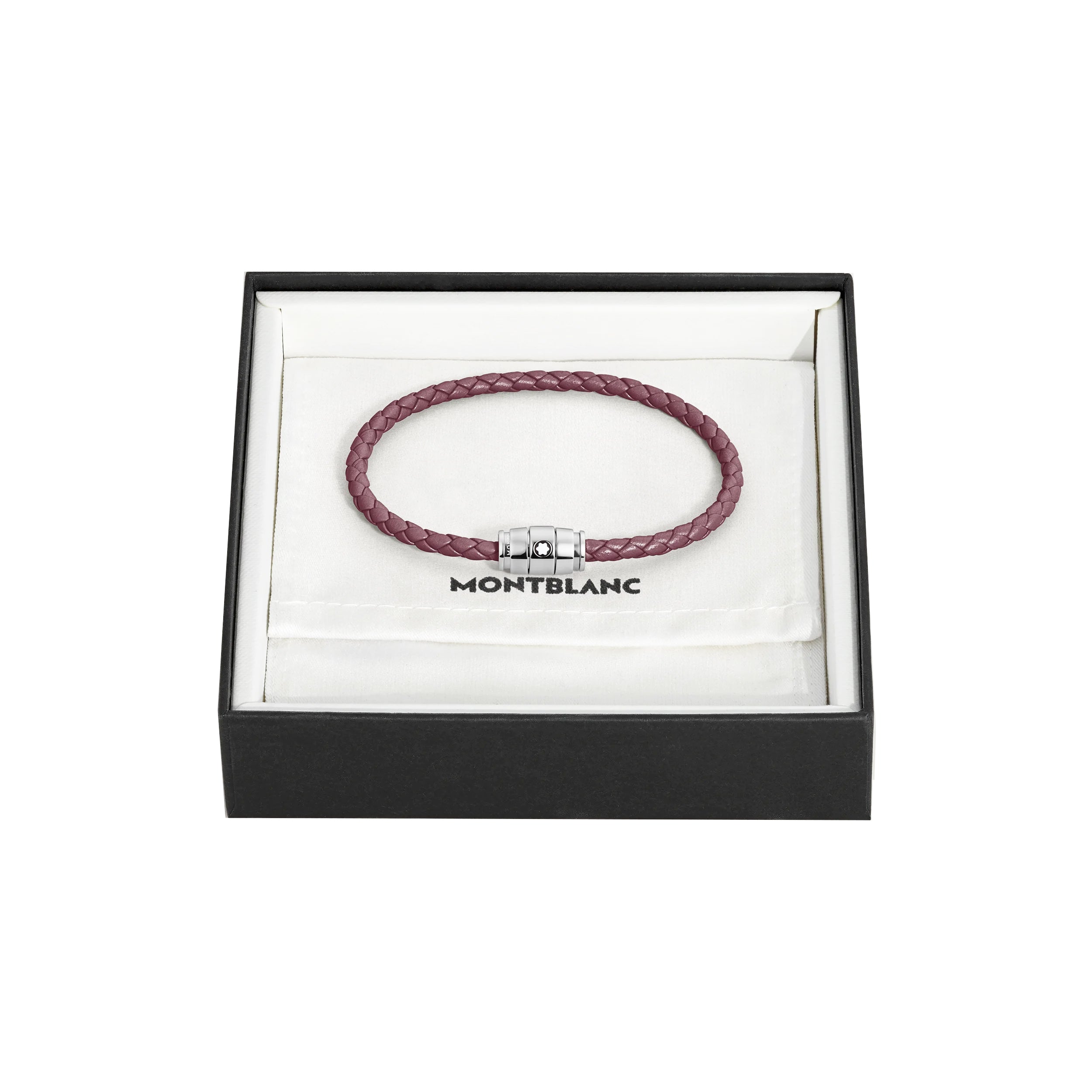 Montblanc bracciale in acciaio a 3 anelli e pelle Meisterstück Cassis misura S 13431360