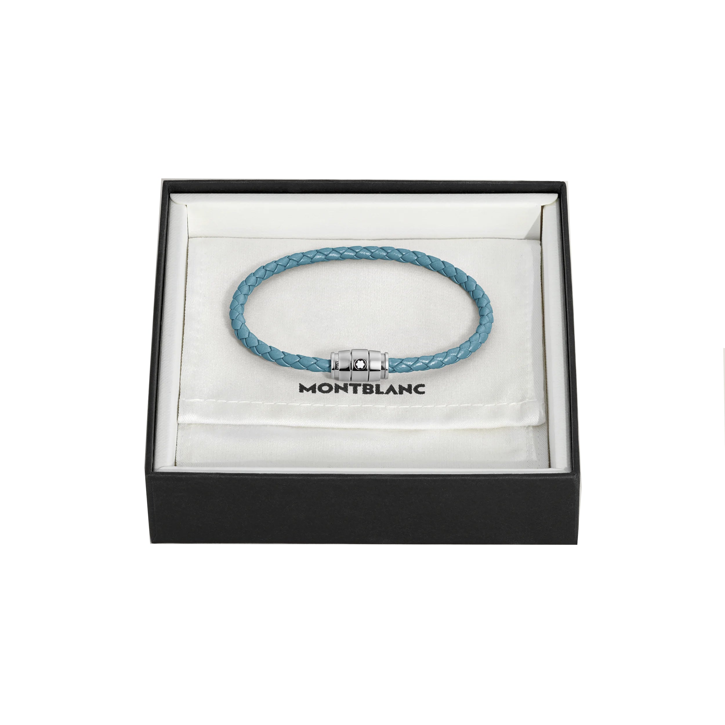 Montblanc bracciale in acciaio a 3 anelli e pelle Meisterstück Blu Fumè misura S 13429360