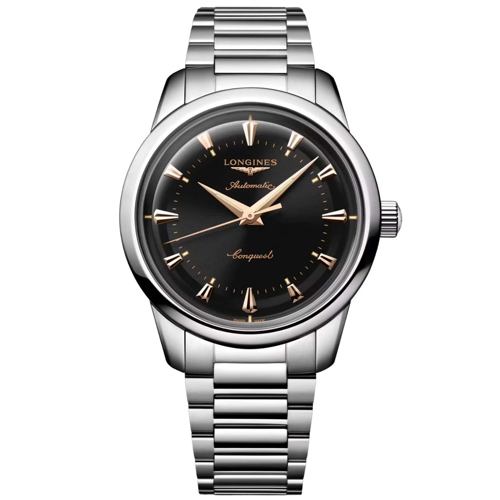 Longines orologio Heritage 40mm nero acciaio automatico L1.650.4.52.6