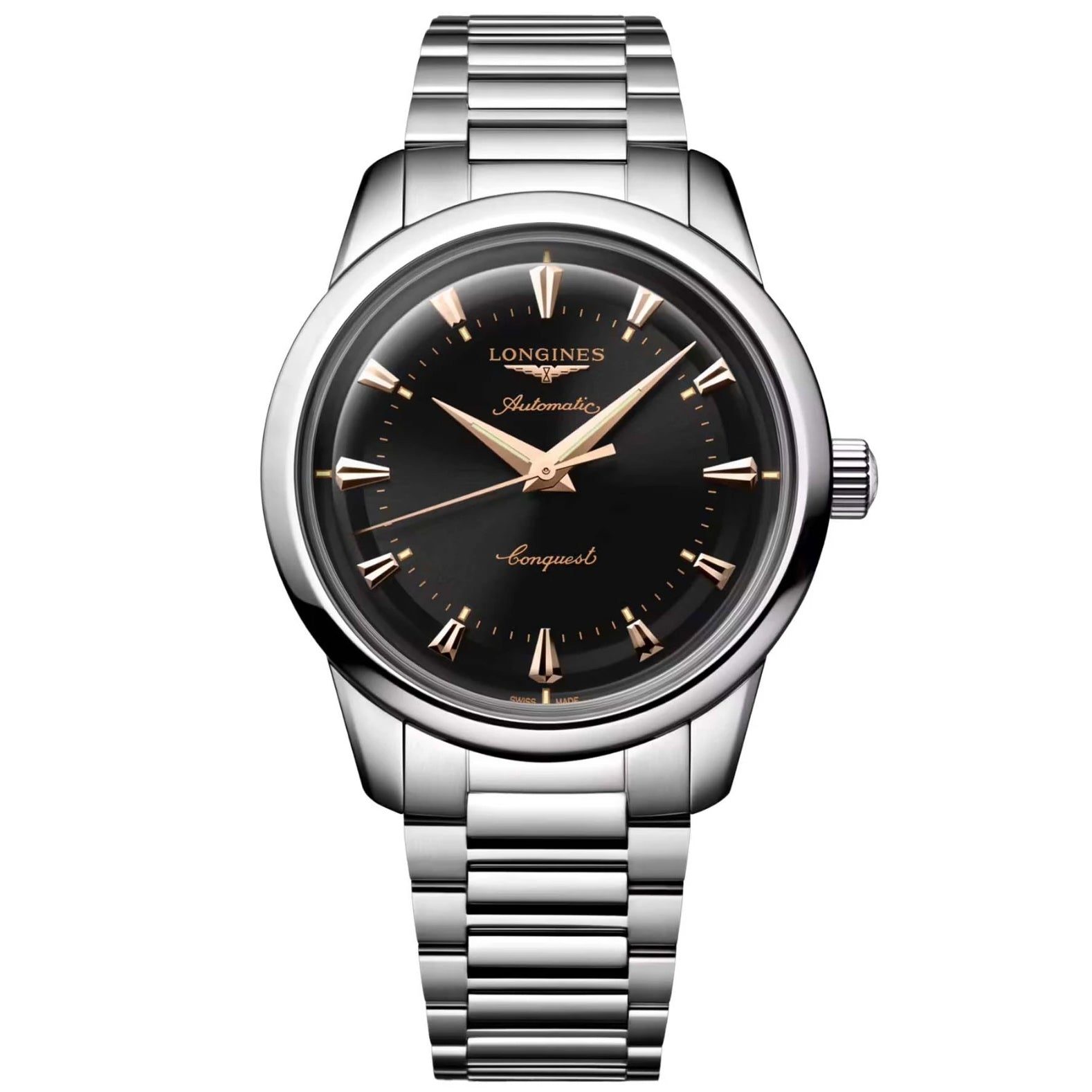 Longines orologio Heritage 40mm nero acciaio automatico L1.650.4.52.6