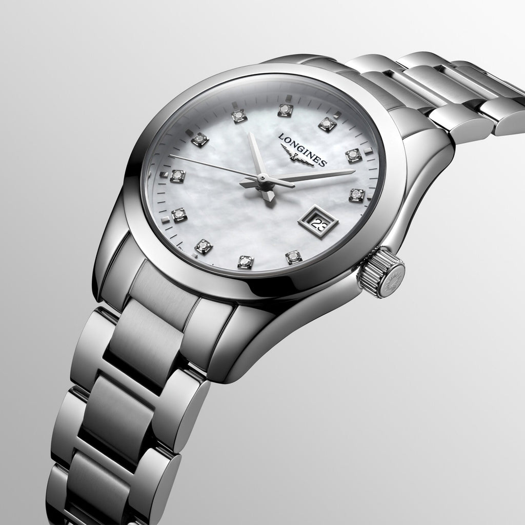 Longines orologio Conquest Classic 29mm madreperla diamanti quarzo acciaio L2.286.4.87.6