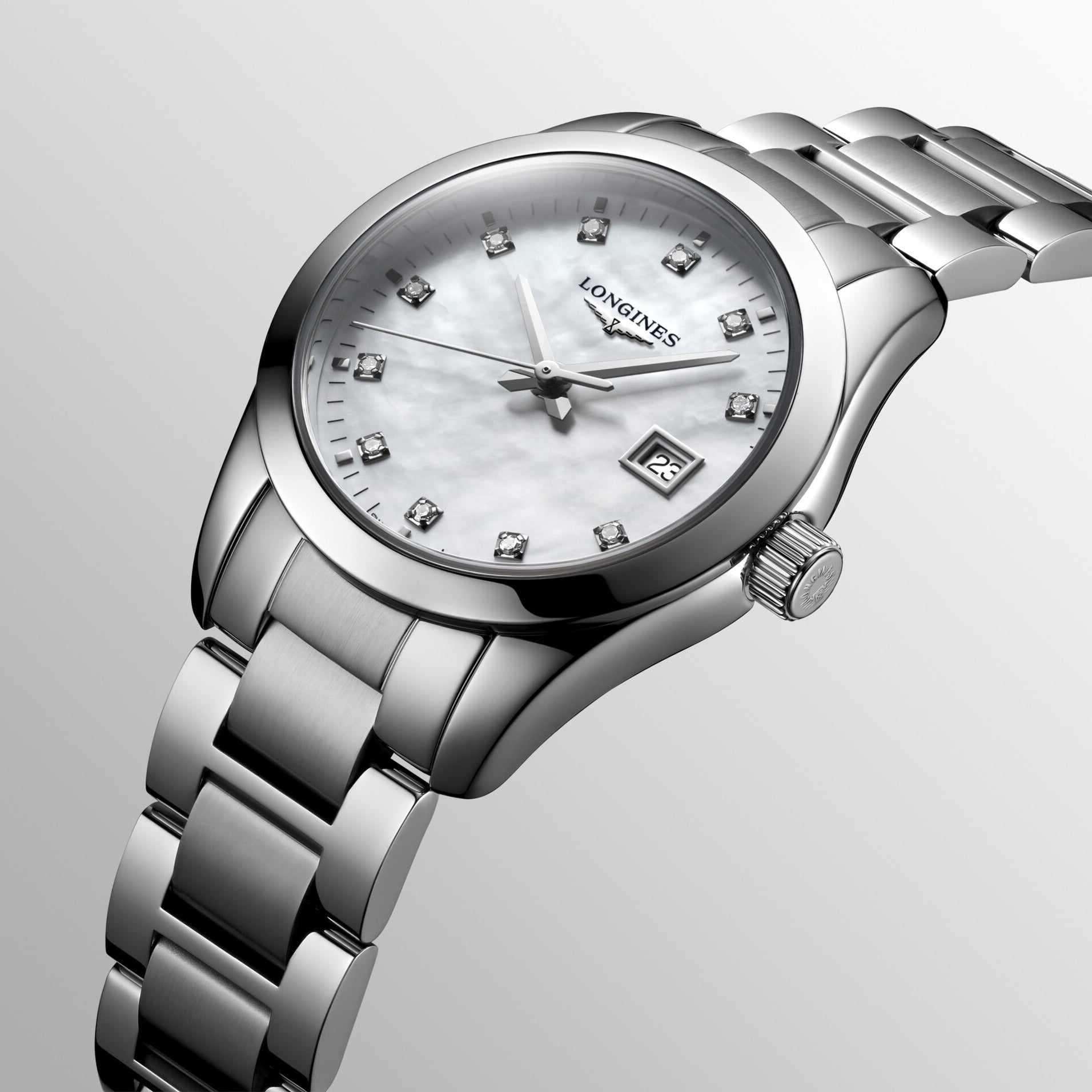 Longines orologio Conquest Classic 29mm madreperla diamanti quarzo acciaio L2.286.4.87.6