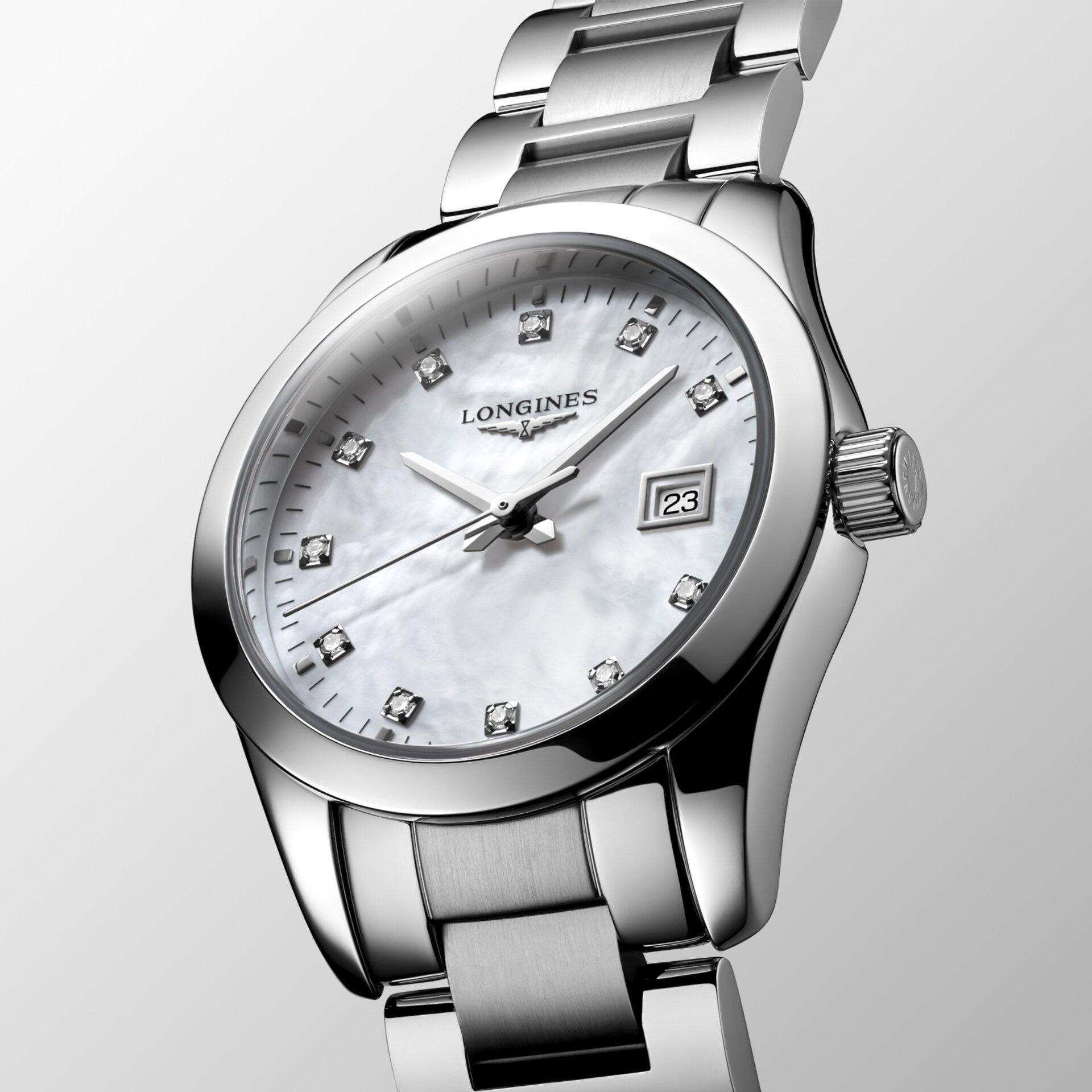 Longines orologio Conquest Classic 29mm madreperla diamanti quarzo acciaio L2.286.4.87.6