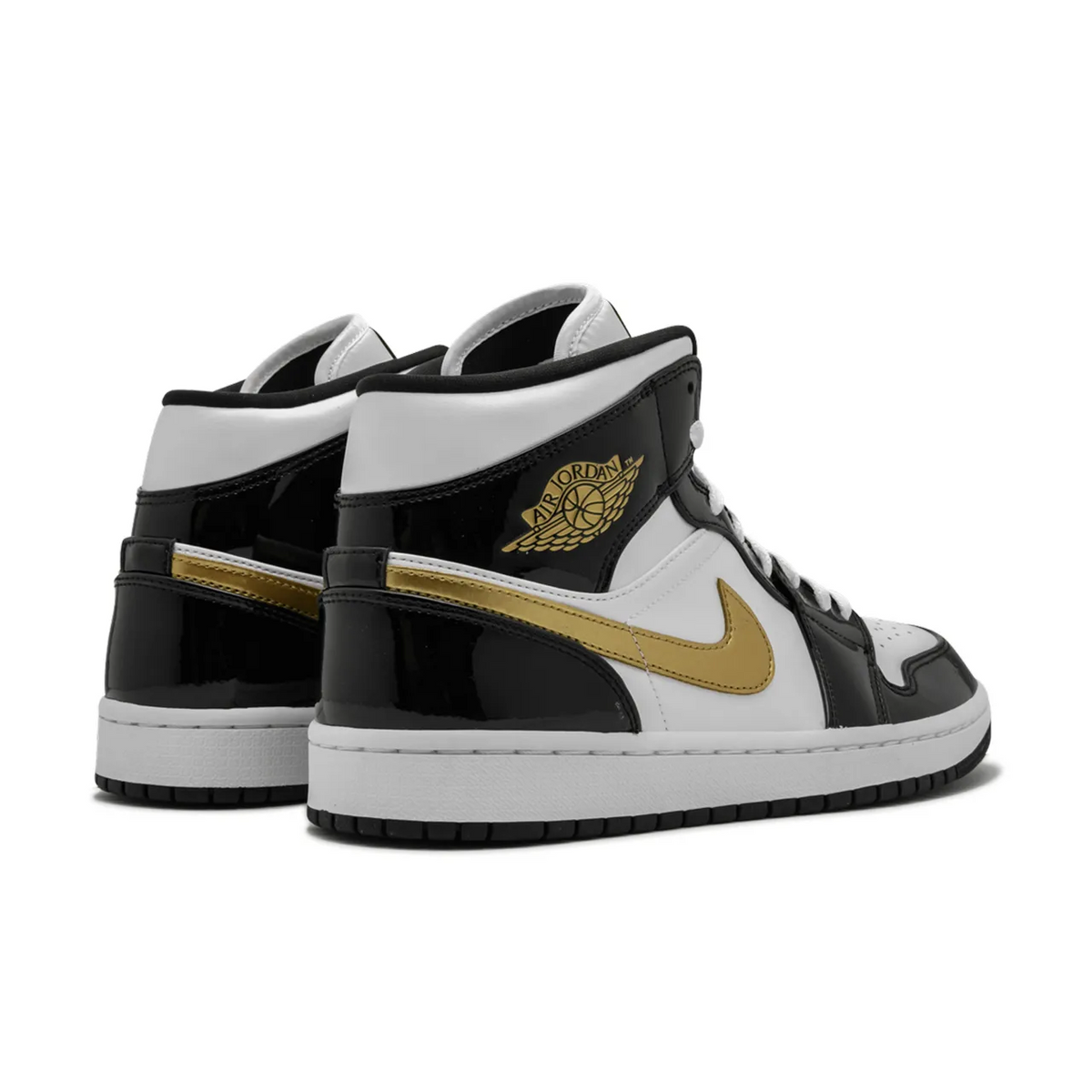 Jordan 1 Mid Patent Black White Gold