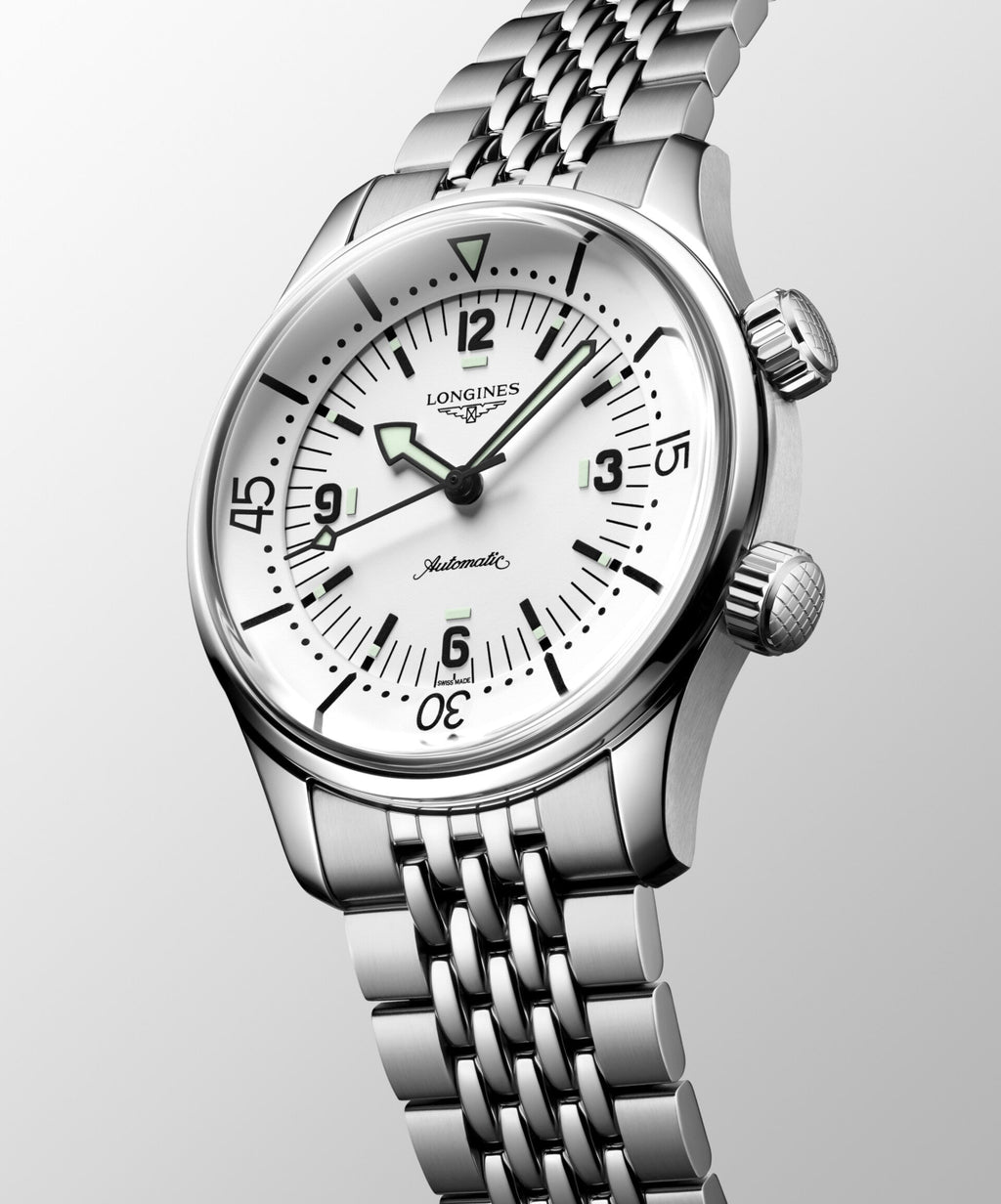 Longines orologio Legend Diver 38mm bianco automatico acciaio L3.764.4.16.6