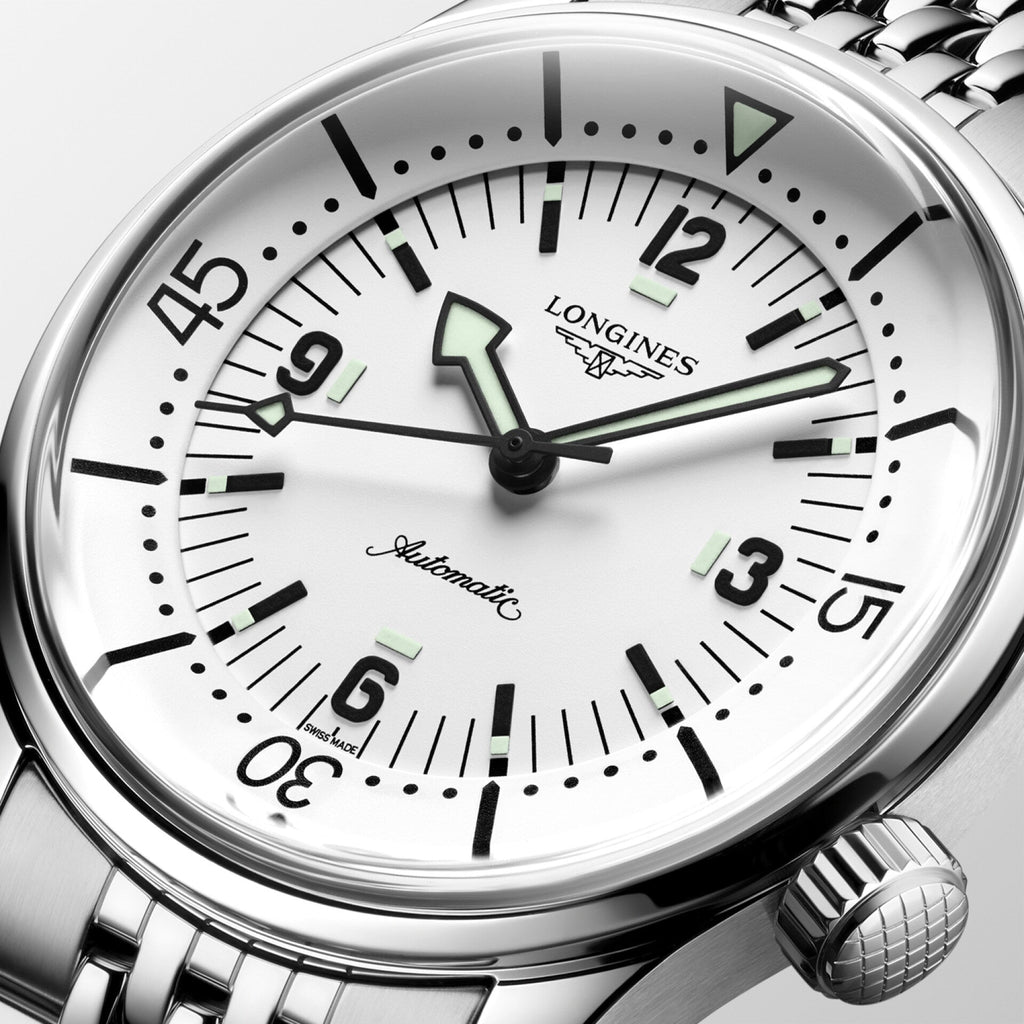 Longines orologio Legend Diver 38mm bianco automatico acciaio L3.764.4.16.6