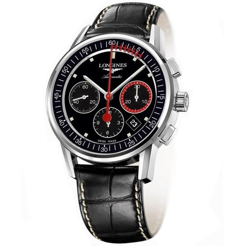 Longines orologio Column-Wheel Chronograph Record 41mm nero acciaio automatico L4.754.4.52.4