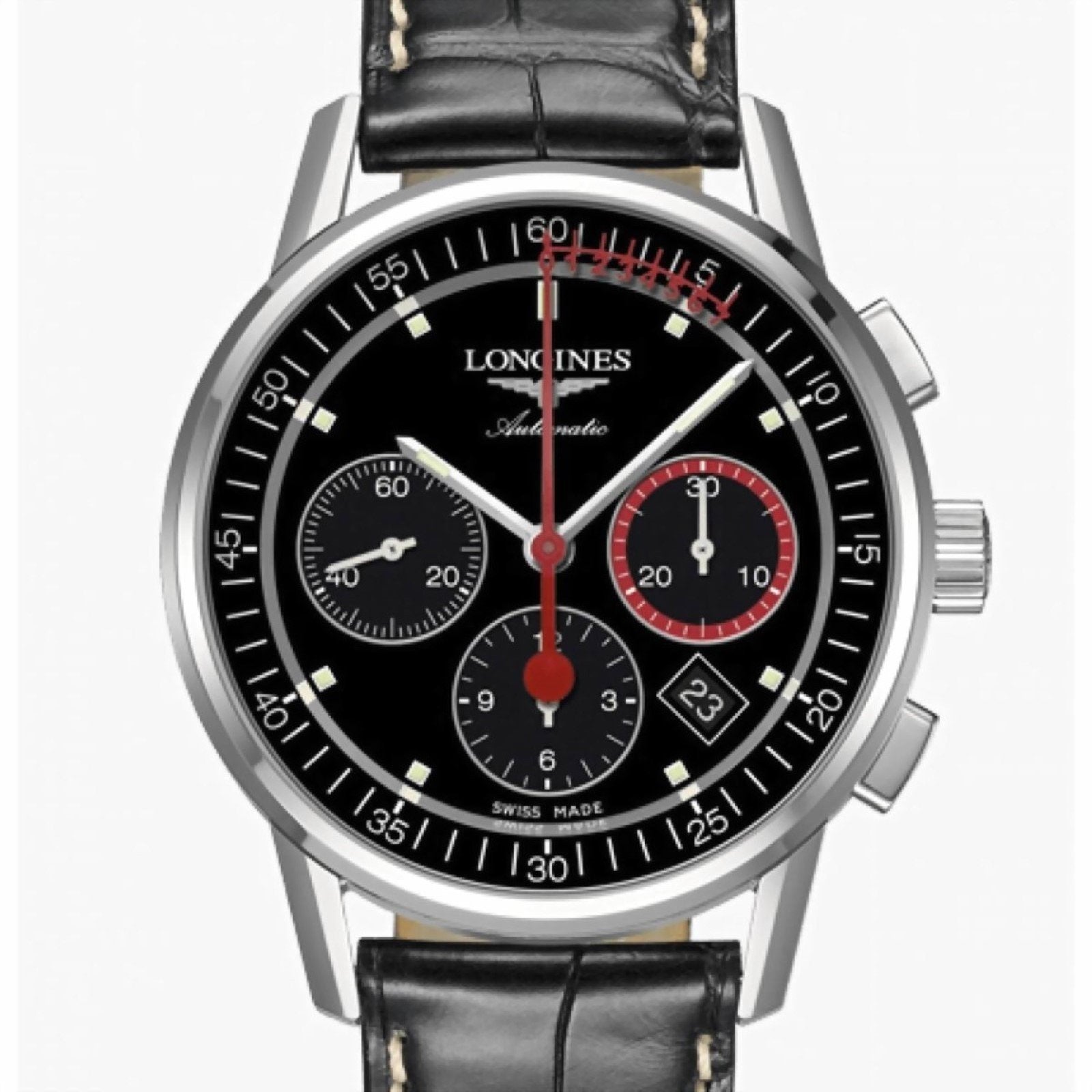 Longines orologio Column-Wheel Chronograph Record 41mm nero acciaio automatico L4.754.4.52.4