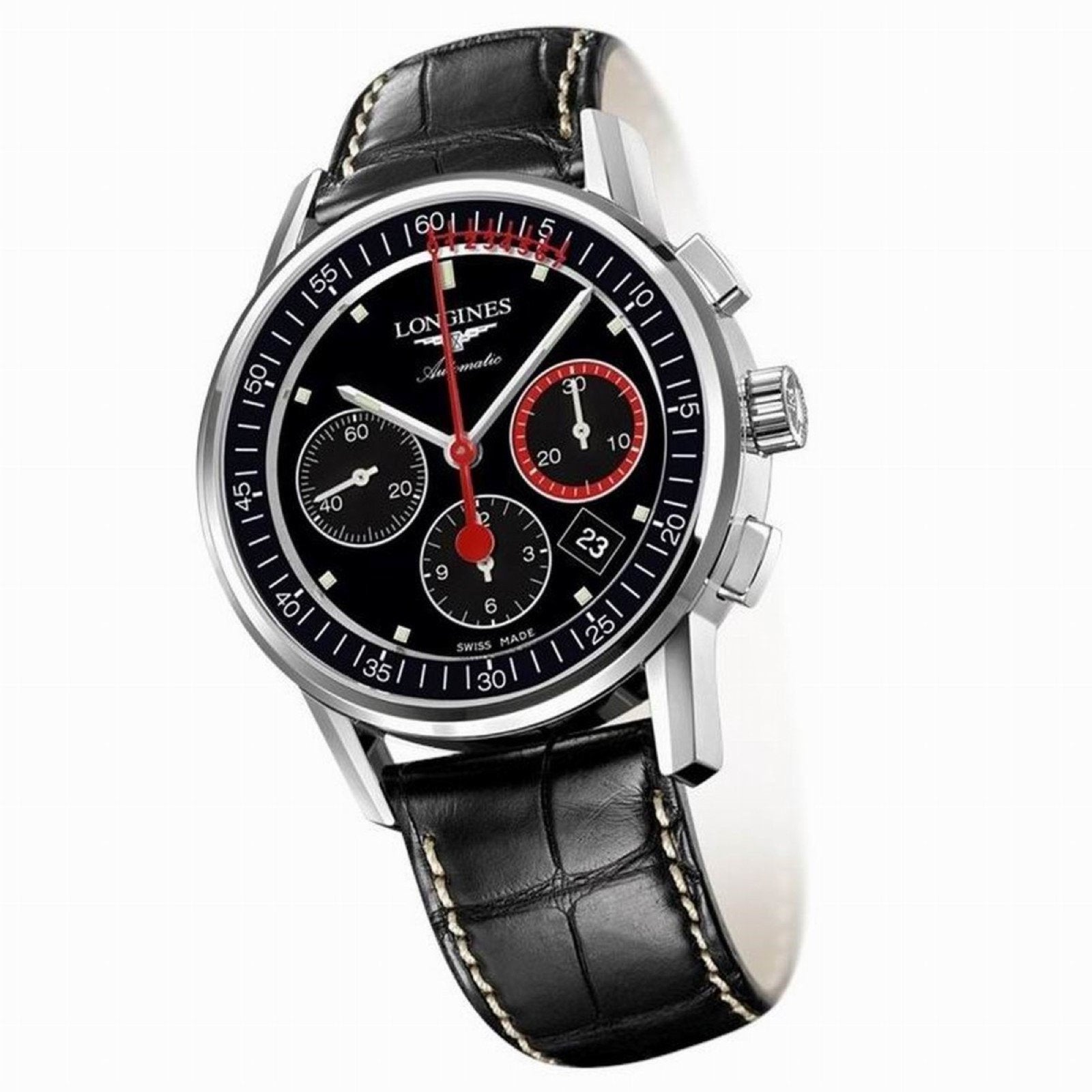 Longines orologio Column-Wheel Chronograph Record 41mm nero acciaio automatico L4.754.4.52.4