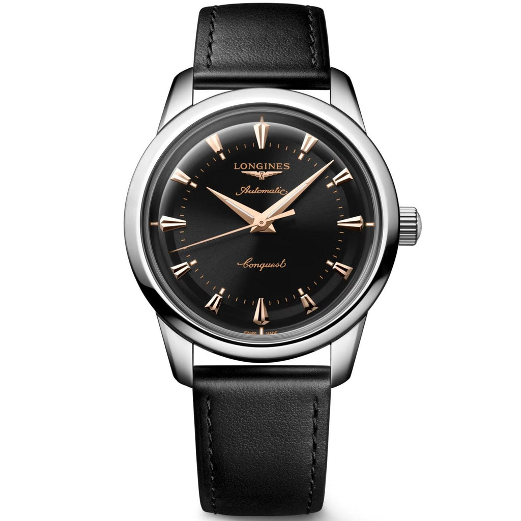 Longines orologio Conquest Heritage 40mm nero automatico acciaio L1.650.4.52.2