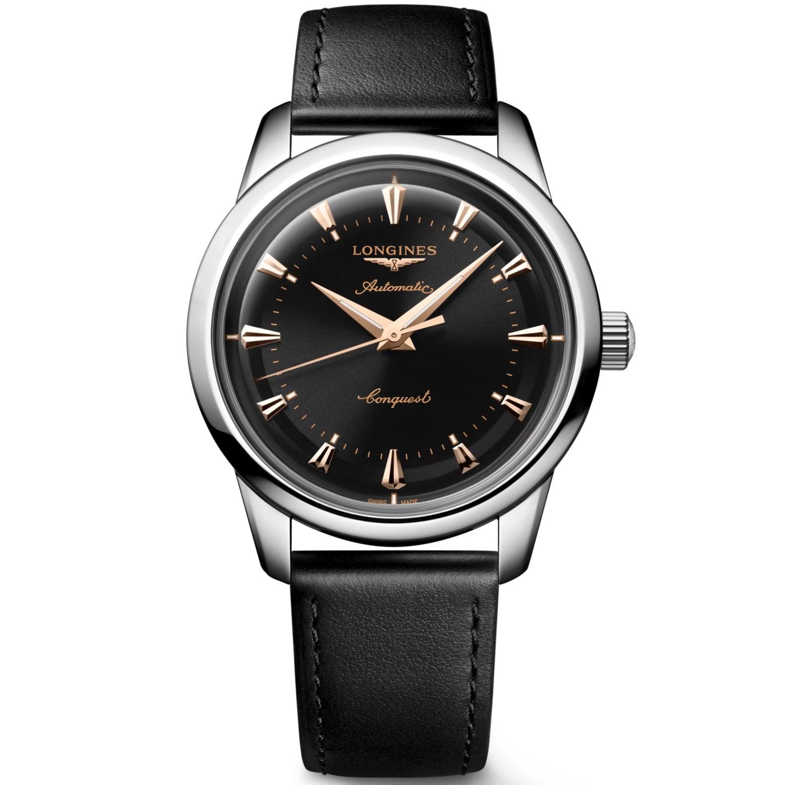 Longines orologio Conquest Heritage 40mm nero automatico acciaio L1.650.4.52.2