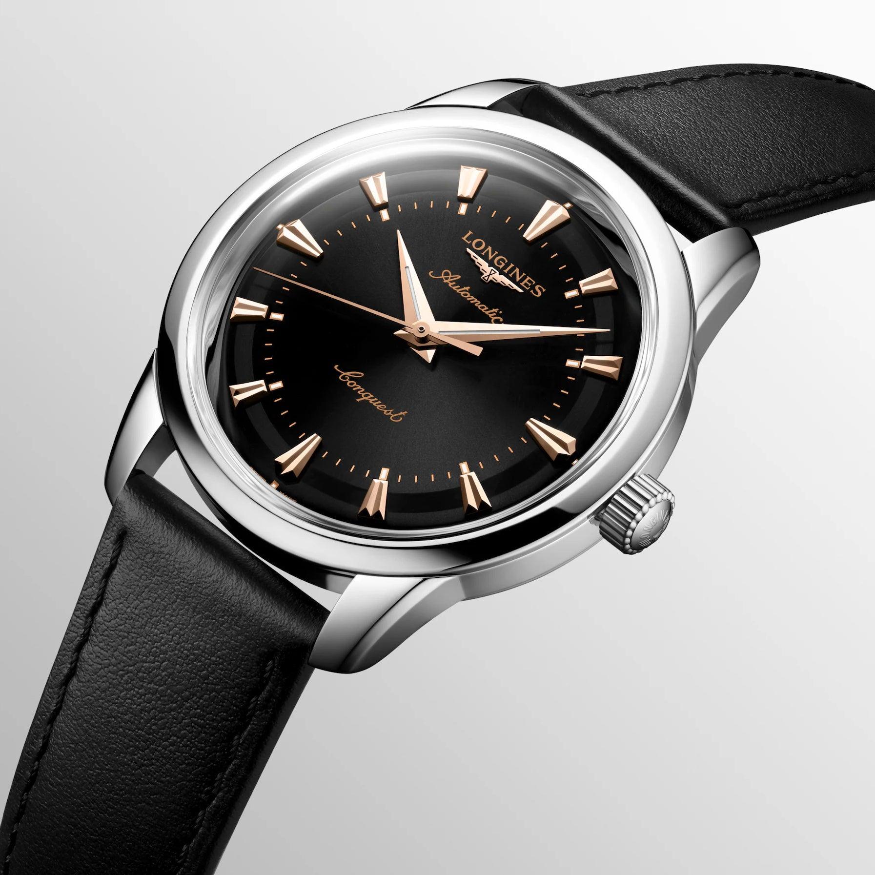 Longines orologio Conquest Heritage 40mm nero automatico acciaio L1.650.4.52.2