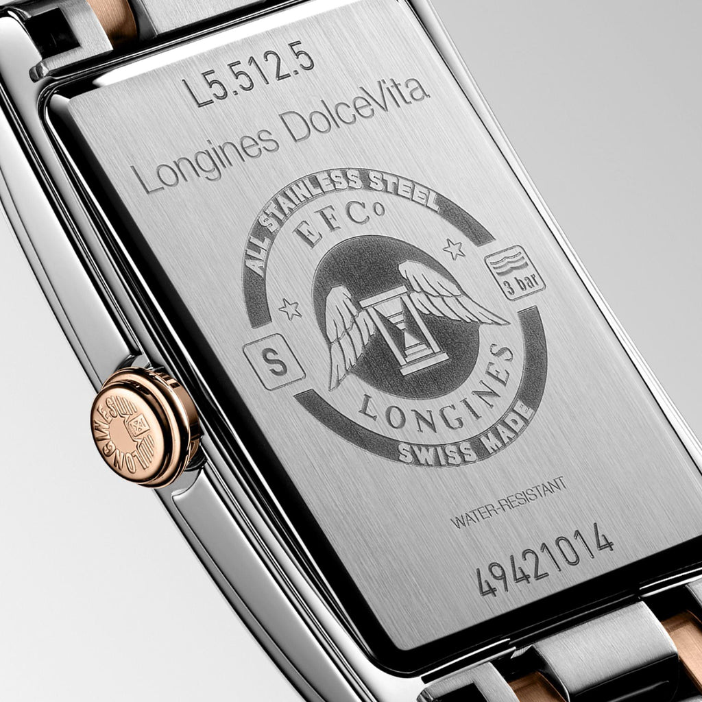 Longines orologio DolceVita 23,30x37,00mm bianco quarzo acciaio e oro rosa 18kt L5.512.5.75.7