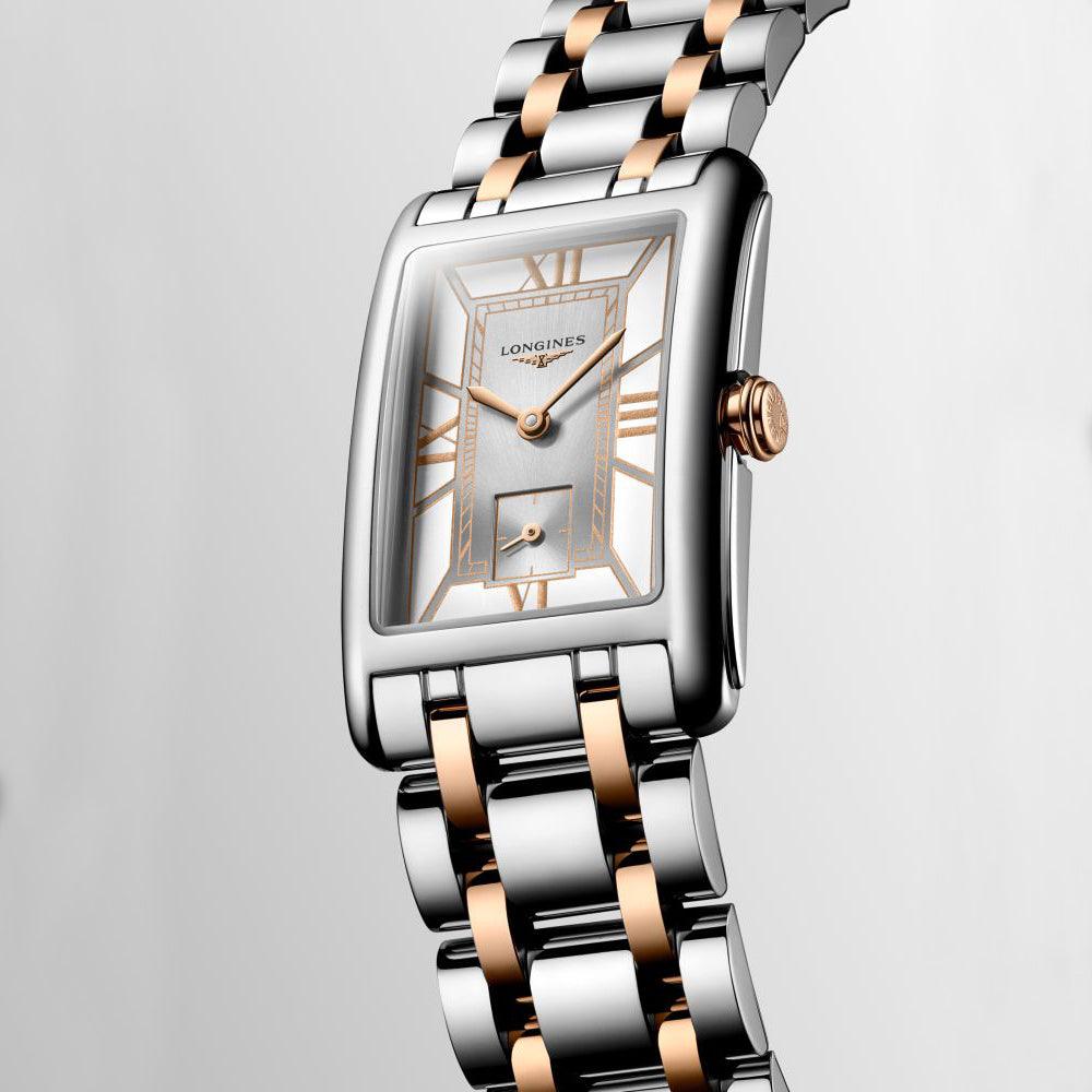 Longines orologio DolceVita 23,30x37,00mm bianco quarzo acciaio e oro rosa 18kt L5.512.5.75.7