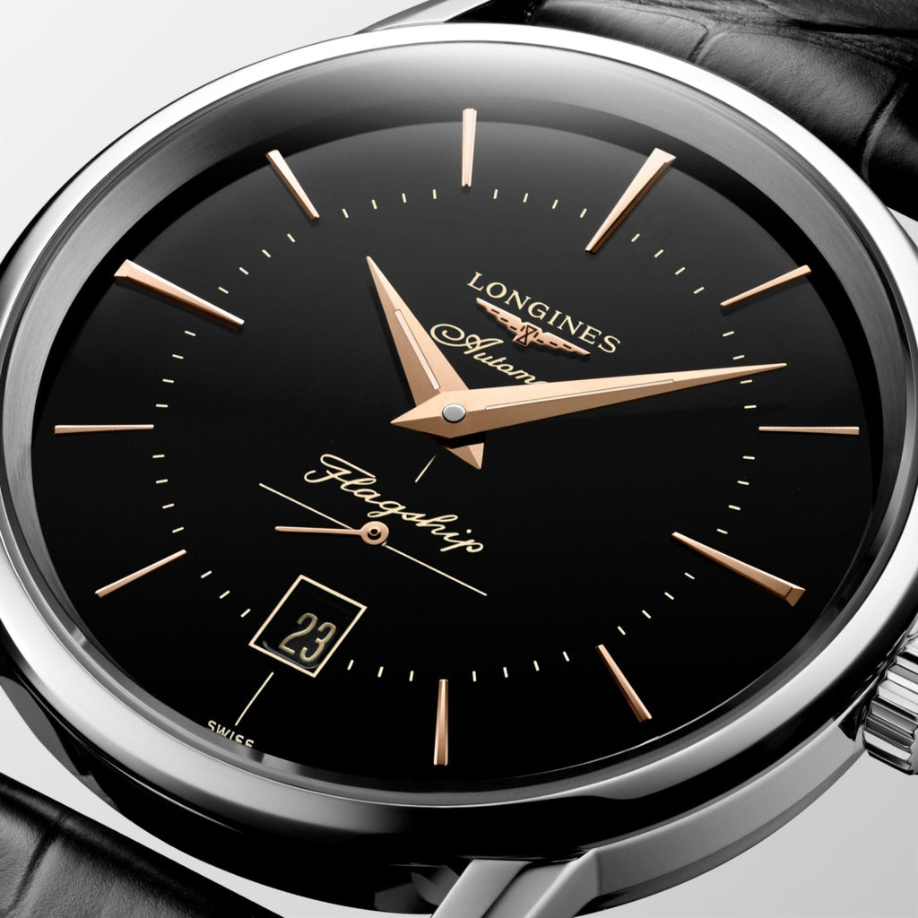 Longines orologio Flagship Heritage 38,5mm nero automatico acciaio L4.795.4.58.0