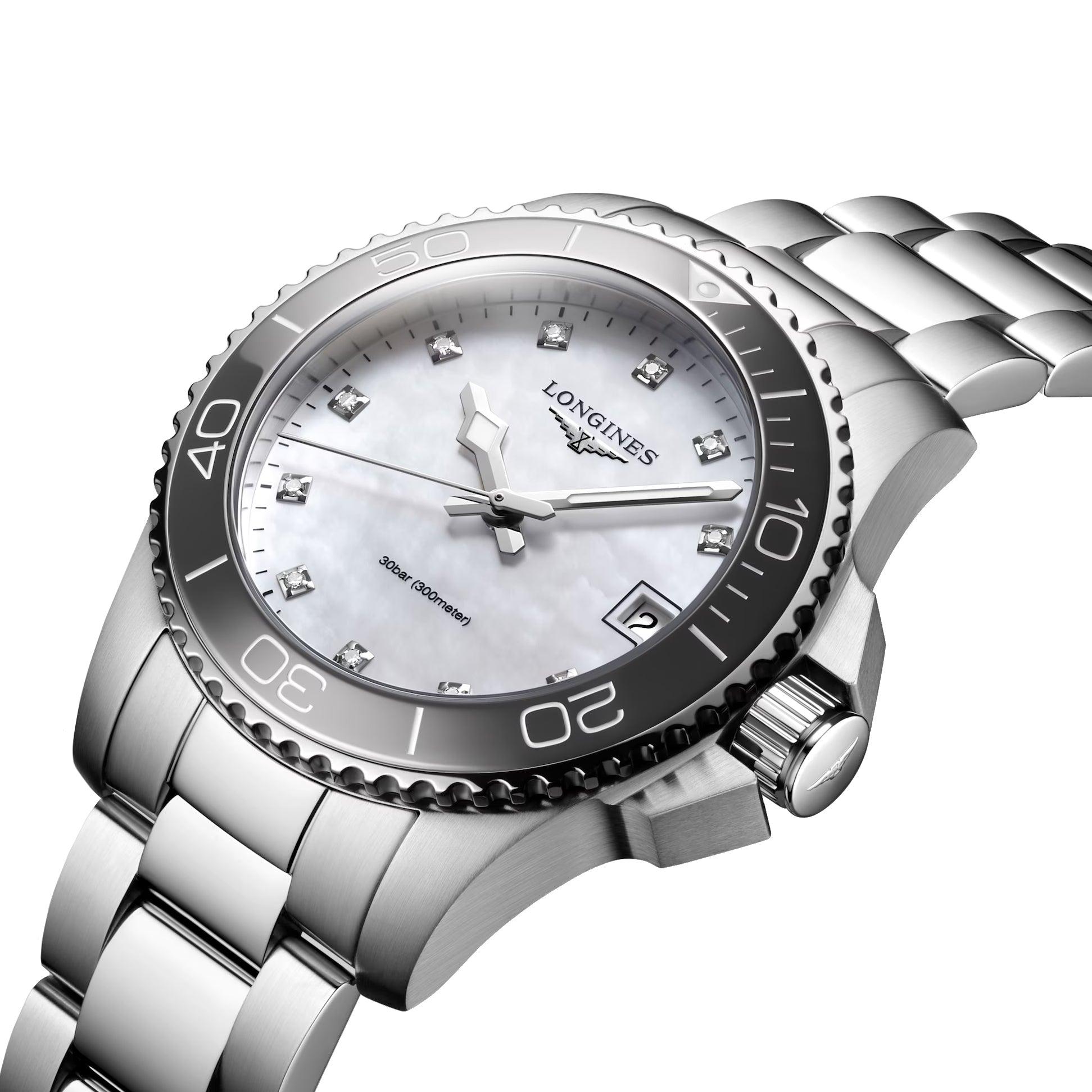 Longines orologio Hydroconquest 32mm madreperla diamanti quarzo acciaio