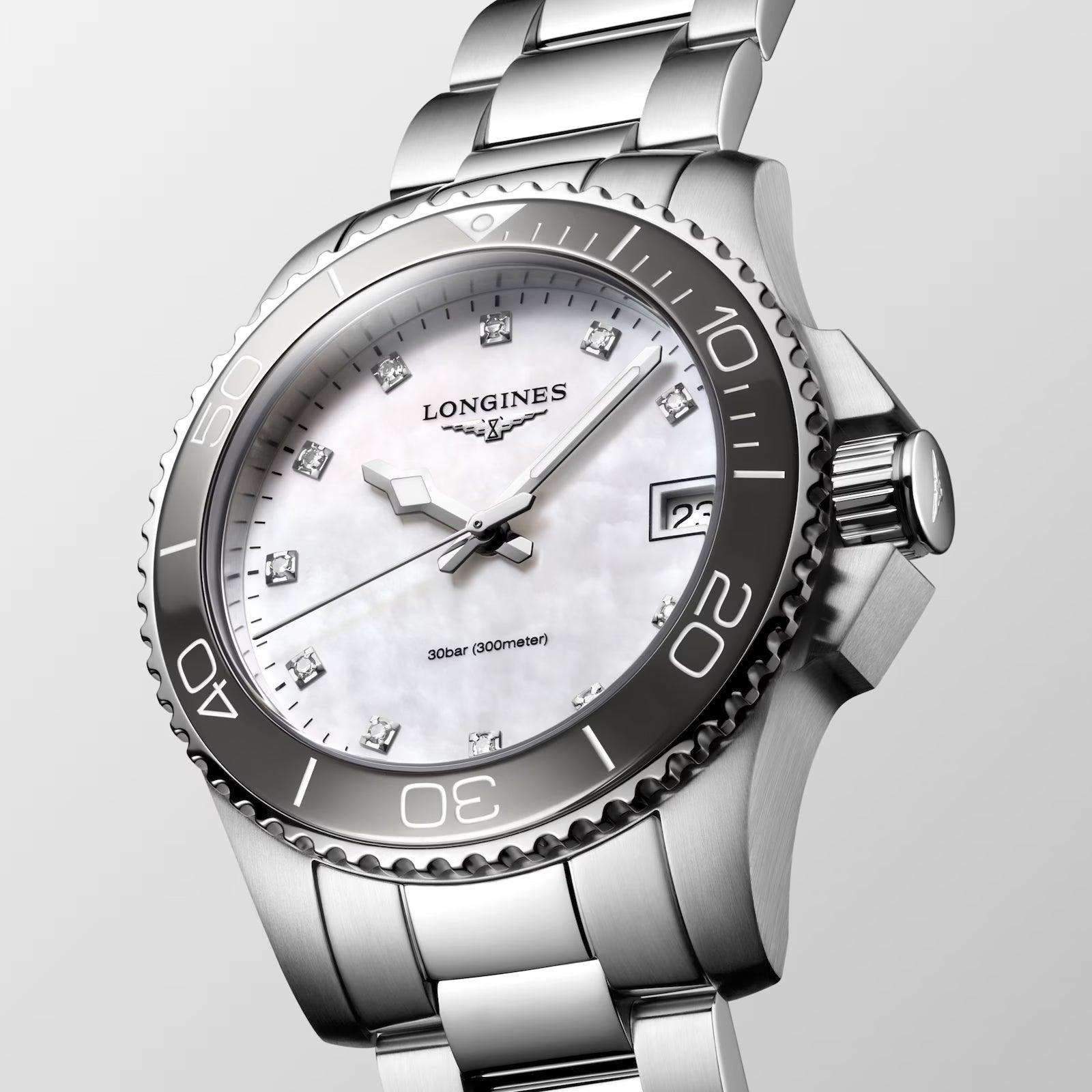 Longines orologio Hydroconquest 32mm madreperla diamanti quarzo acciaio