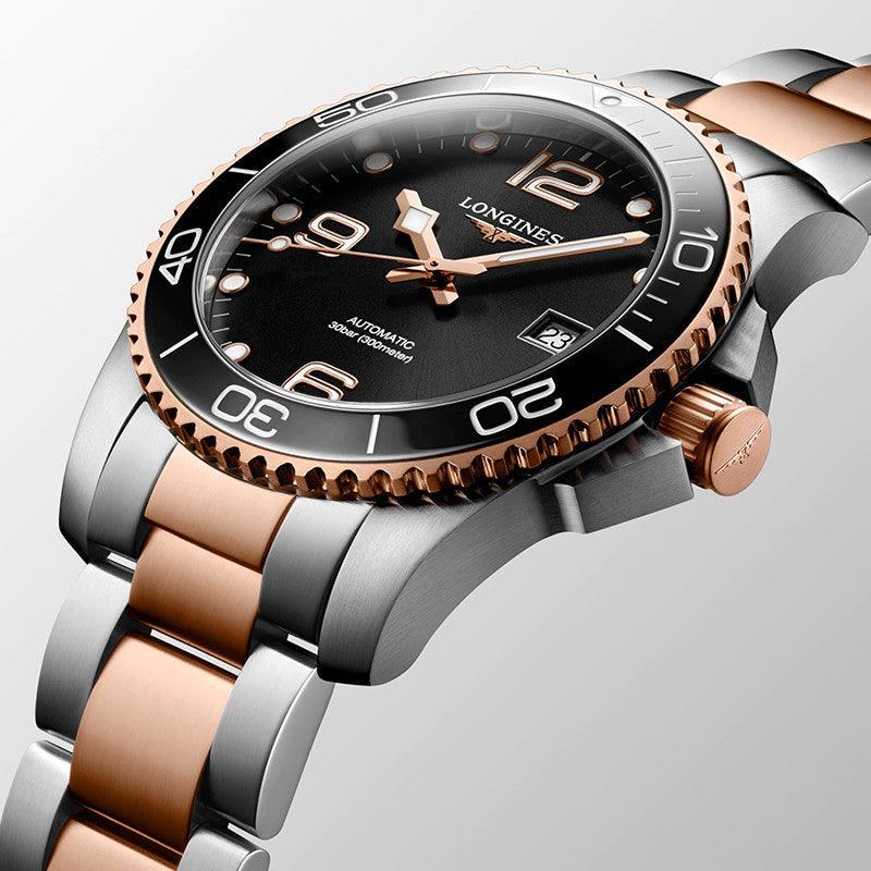Longines orologio HydroConquest 43mm nero automatico acciaio finiture PVD oro rosa L3.782.3.58.7