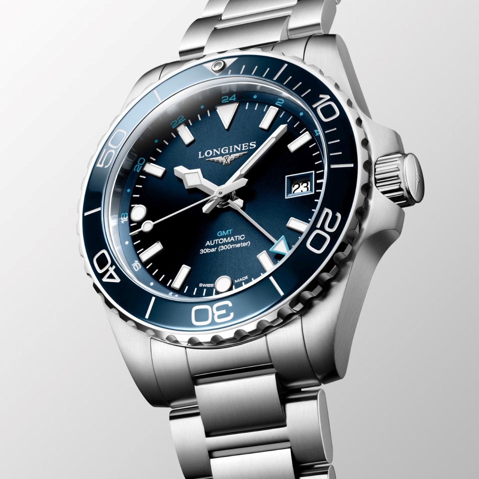 Longines orologio Hydroconquest GMT 41mm blu automatico acciaio L3.790.4.96.6