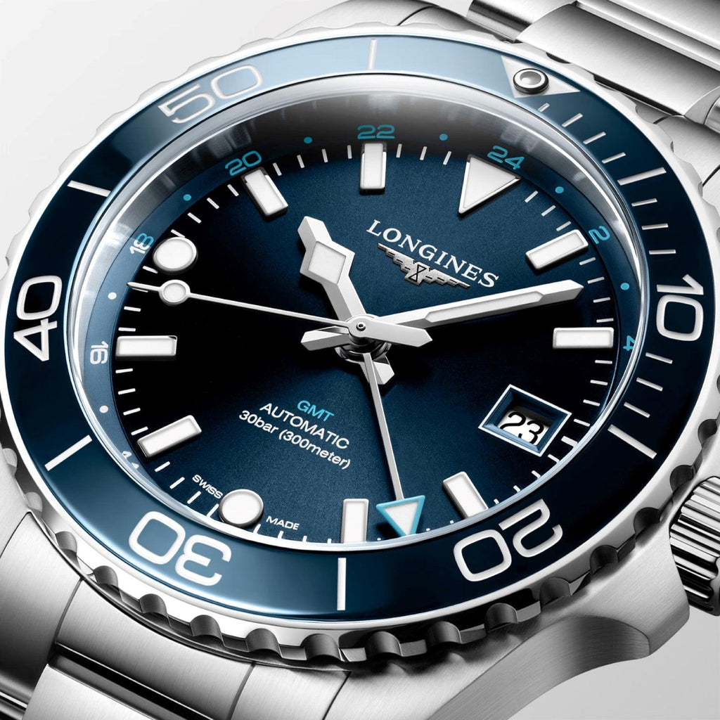 Longines orologio Hydroconquest GMT 41mm blu automatico acciaio L3.790.4.96.6