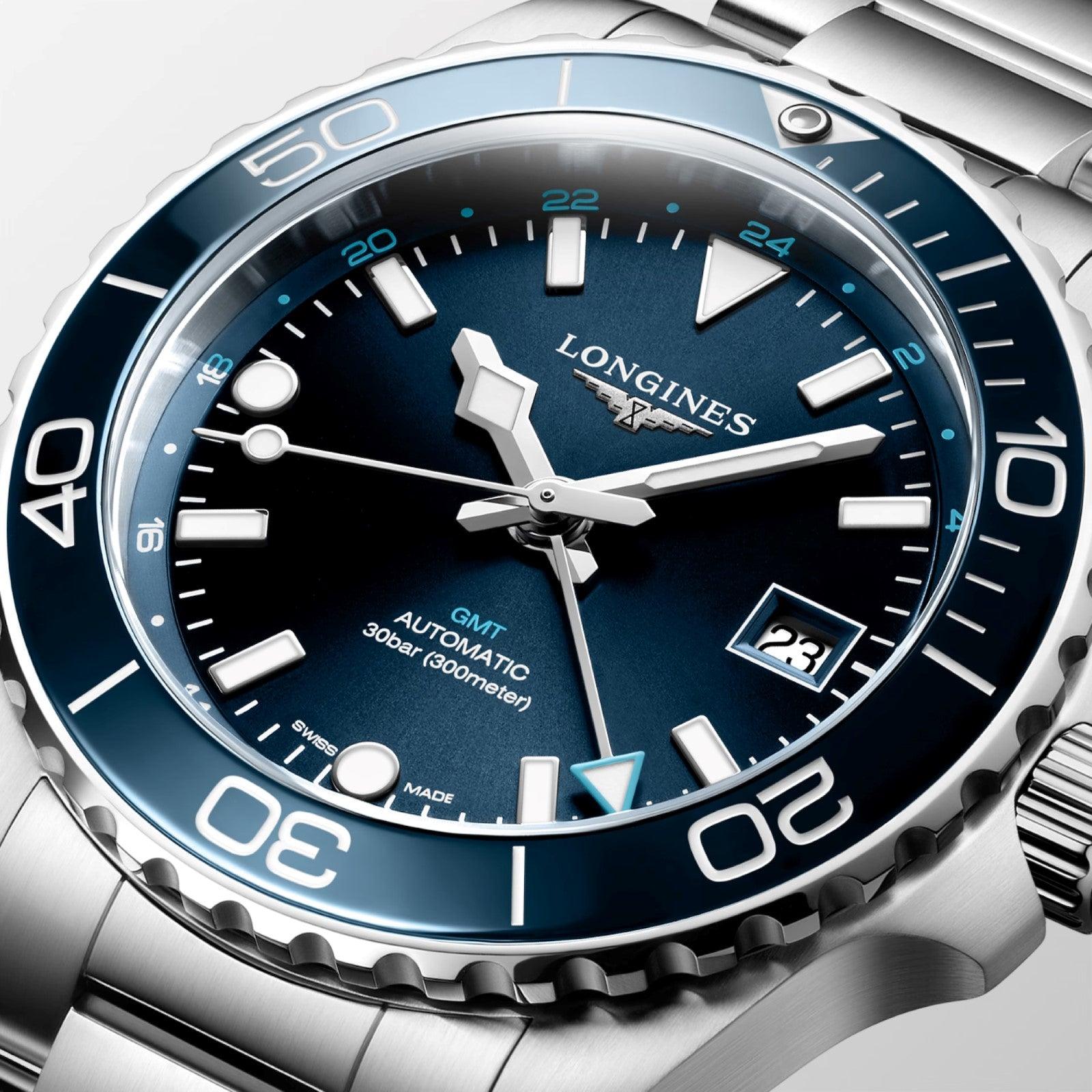 Longines orologio Hydroconquest GMT 41mm blu automatico acciaio L3.790.4.96.6