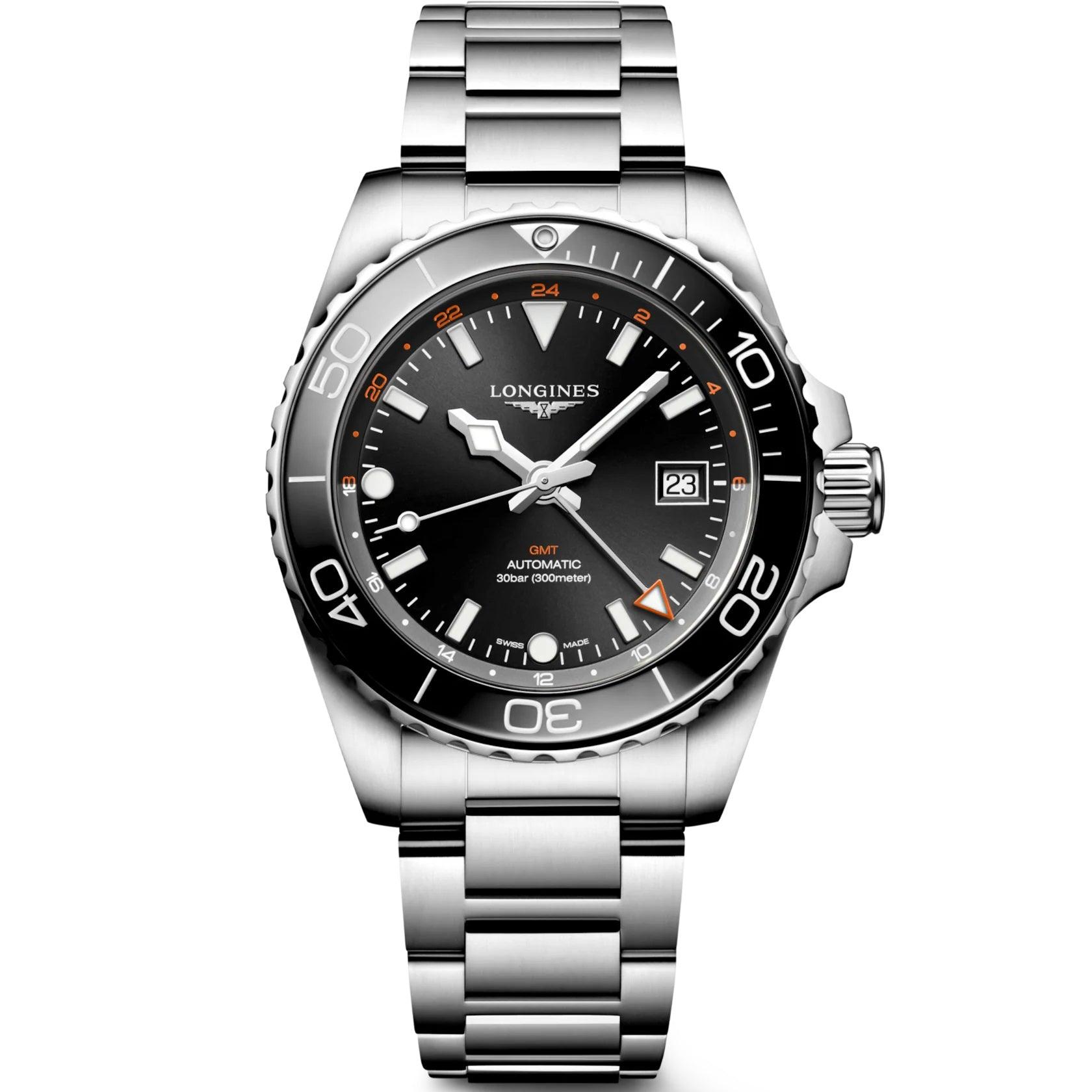 Longines orologio Hydroconquest GMT 41mm nero automatico acciaio L3.790.4.56.6