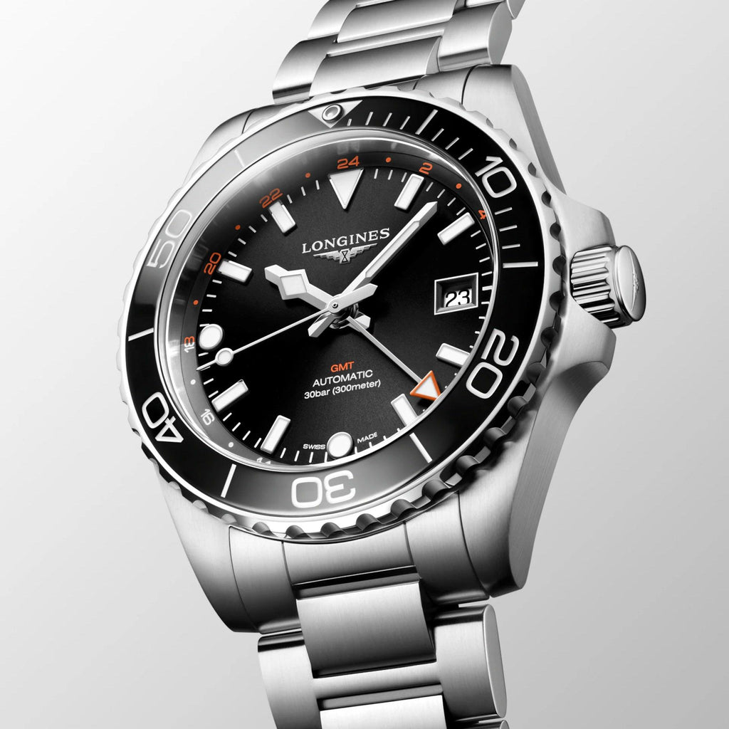 Longines orologio Hydroconquest GMT 41mm nero automatico acciaio L3.790.4.56.6
