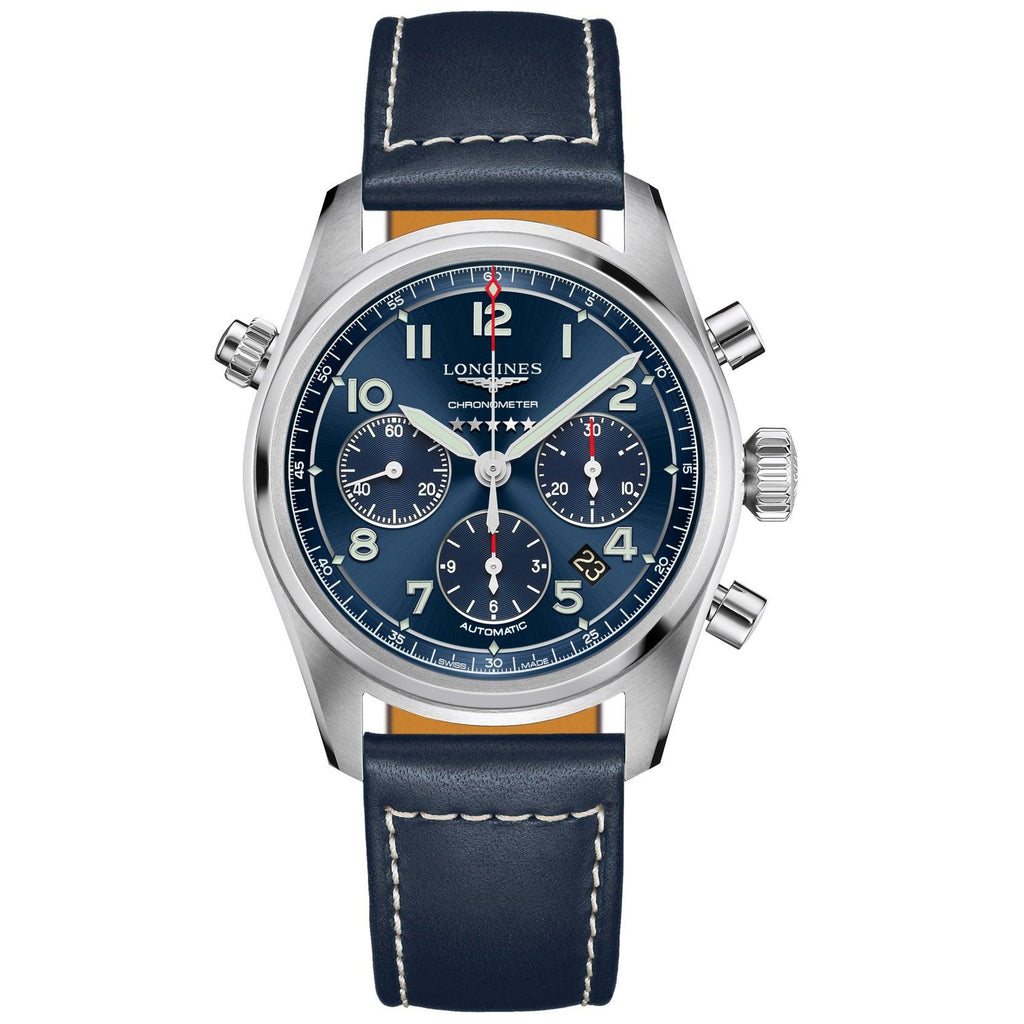 Longines orologio Spirit cronografo 42mm blu automatico acciaio L3.820.4.93.0