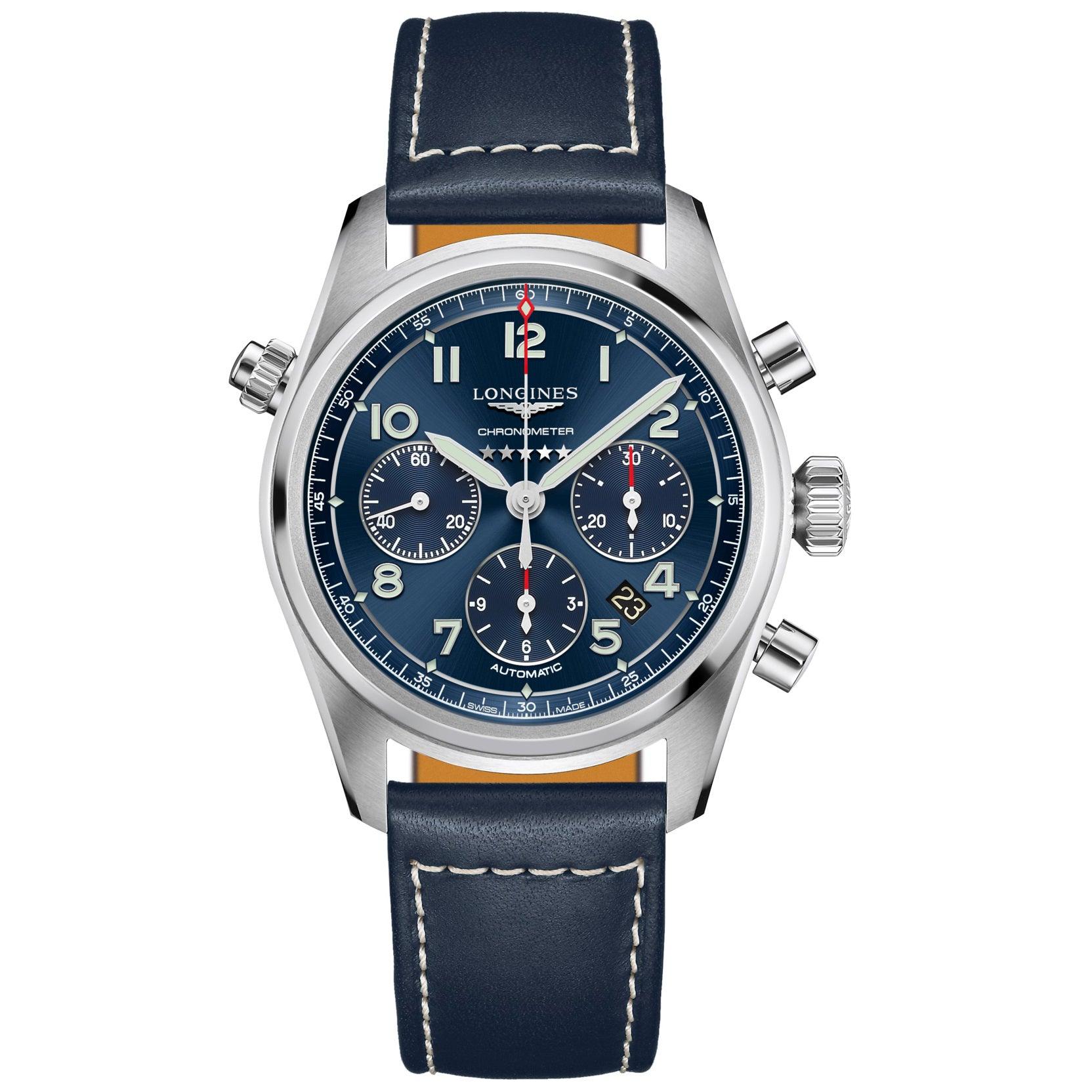 Longines orologio Spirit cronografo 42mm blu automatico acciaio L3.820.4.93.0