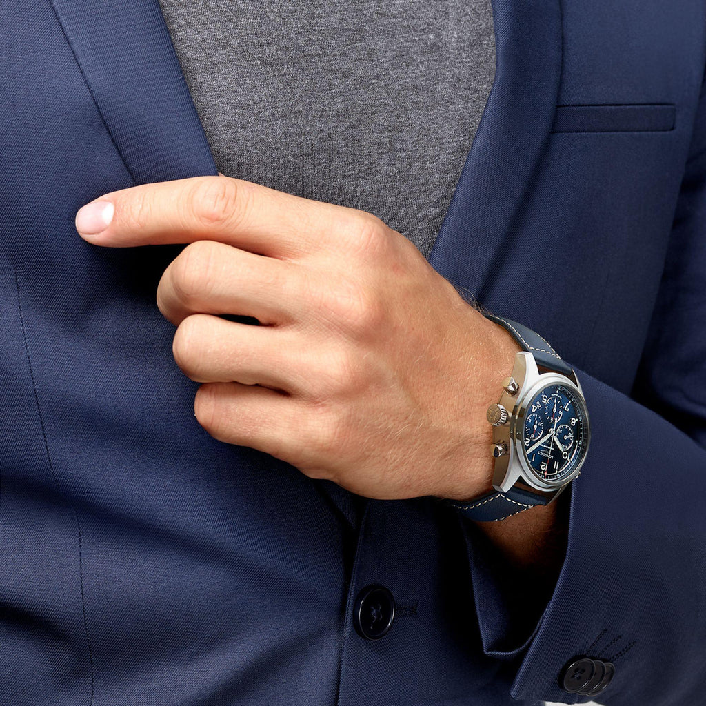 Longines orologio Spirit cronografo 42mm blu automatico acciaio L3.820.4.93.0