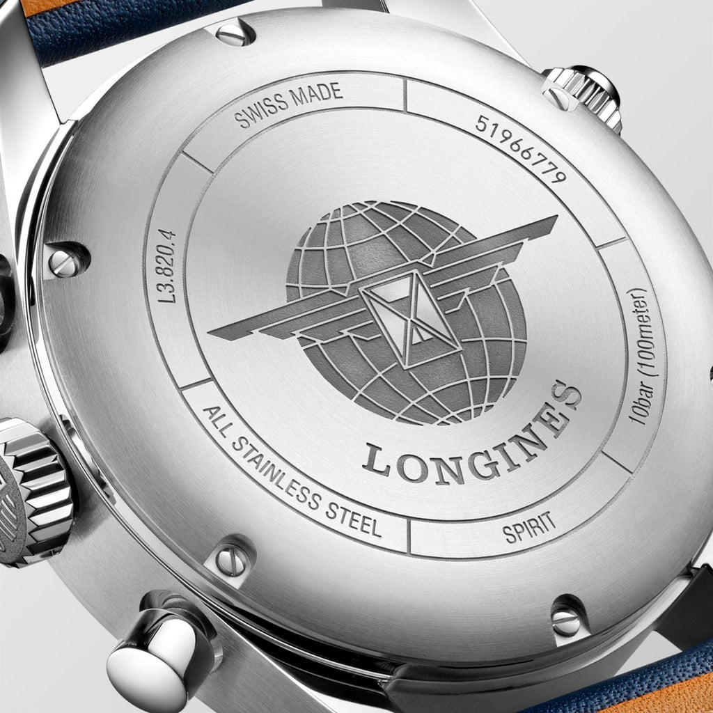 Longines orologio Spirit cronografo 42mm blu automatico acciaio L3.820.4.93.0