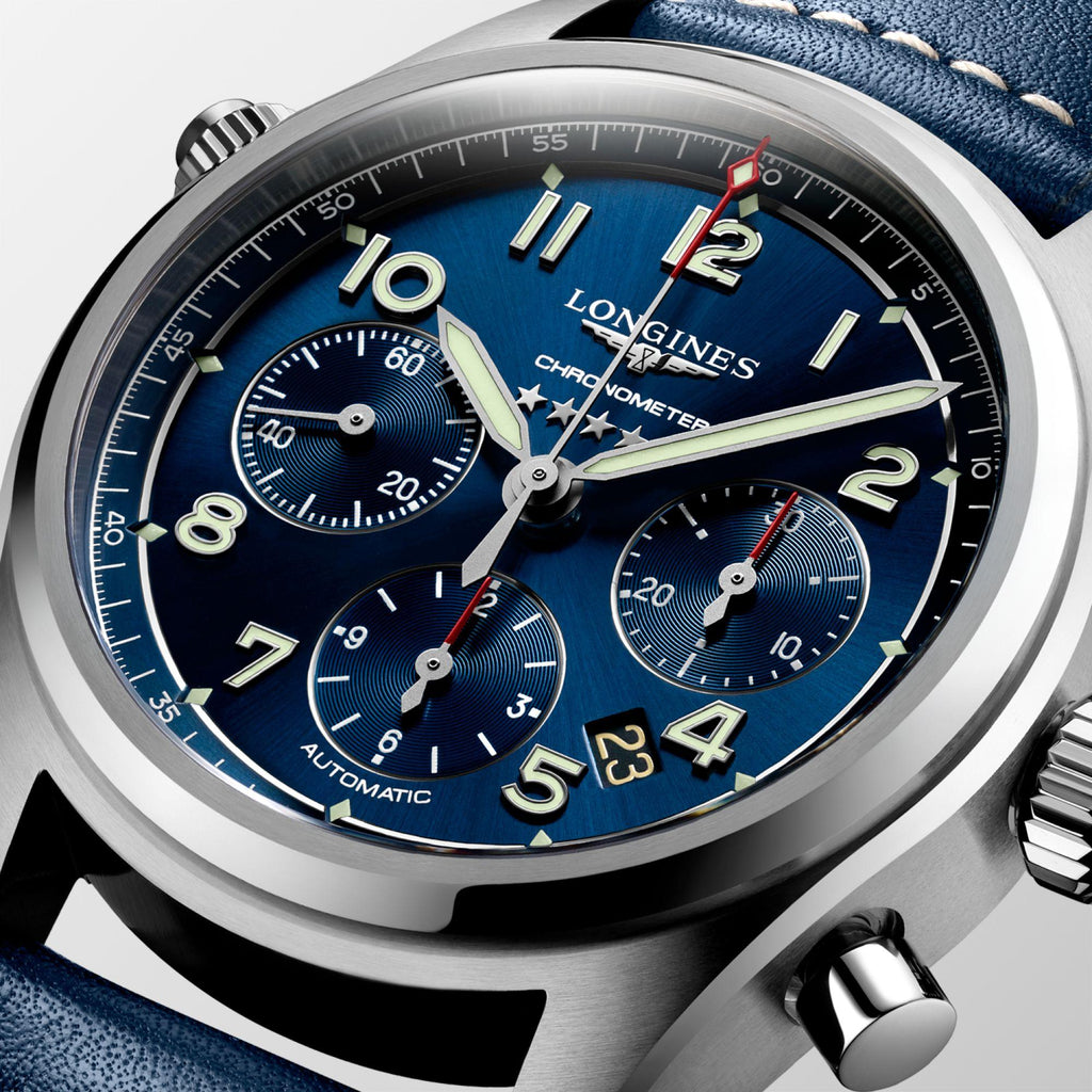 Longines orologio Spirit cronografo 42mm blu automatico acciaio L3.820.4.93.0