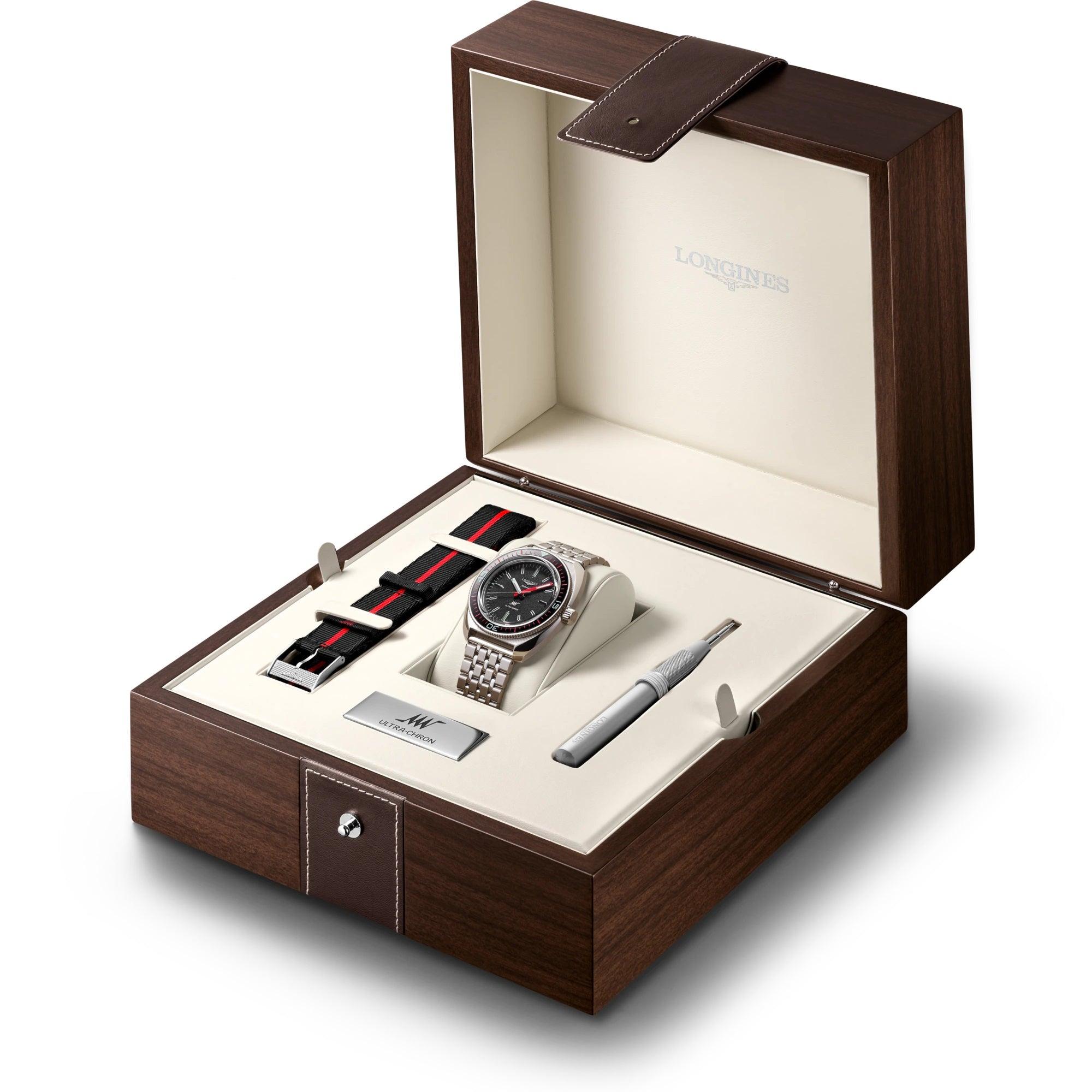 Longines orologio Ultra-Chron Box Edition 43mm nero automatico acciaio L2.836.4.52.9