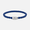Montblanc bracciale in acciaio con chiusura a 3 anelli e pelle blu misura M 130899 63