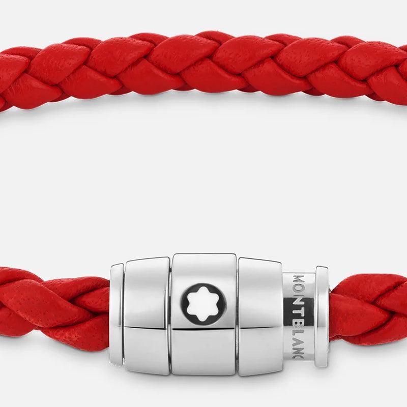 Montblanc bracciale pelle intrecciata rossa chiusura a 3 anelli misura M 130902 63