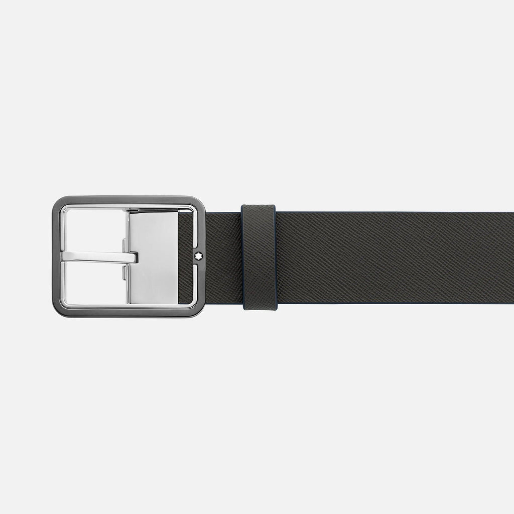Montblanc cintura 35mm con fibbia rettangolare in pelle blu/grigio reversibile misura regolabile 131193