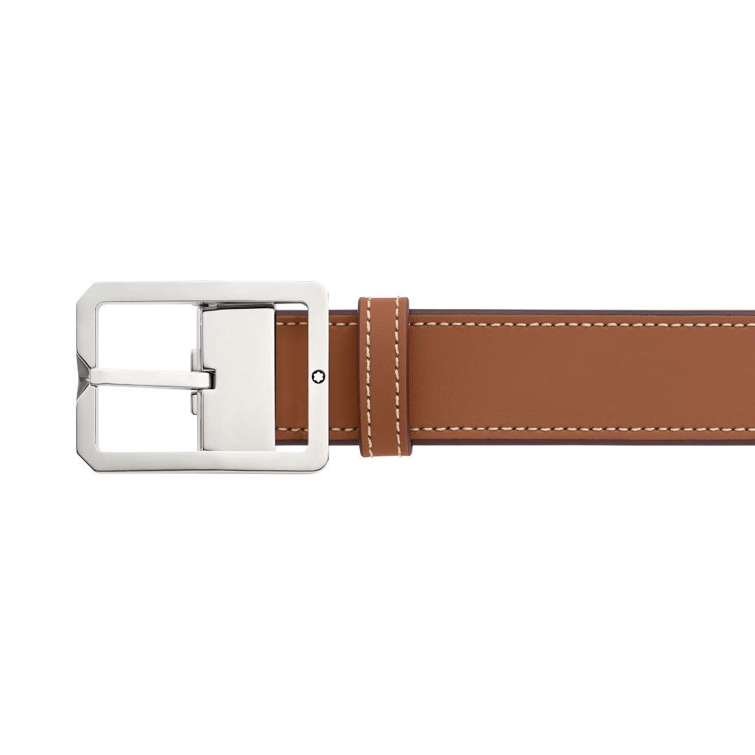 Montblanc cintura 35mm con fibbia rettangolare in pelle marrone/grigio reversibile misura regolabile 131164