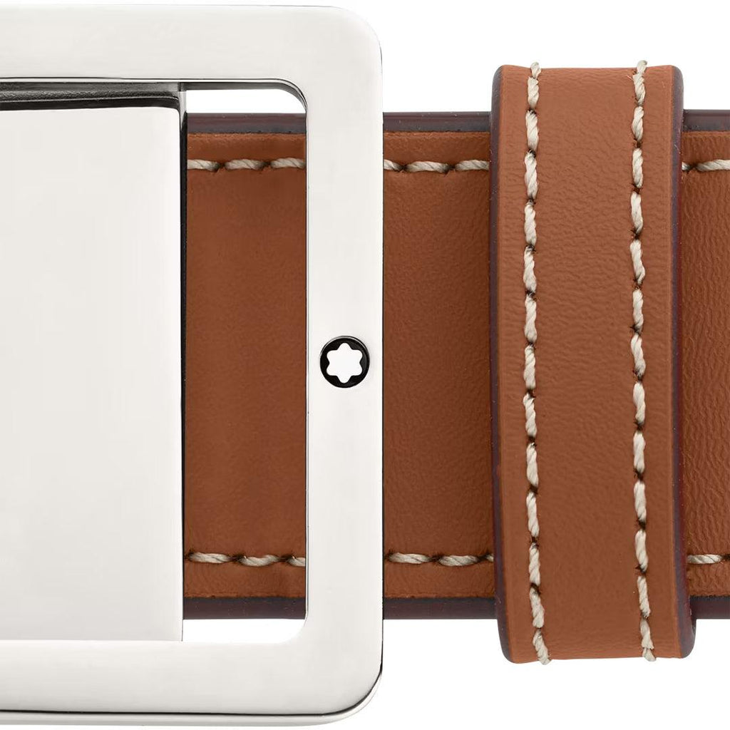 Montblanc cintura 35mm con fibbia rettangolare in pelle marrone/grigio reversibile misura regolabile 131164