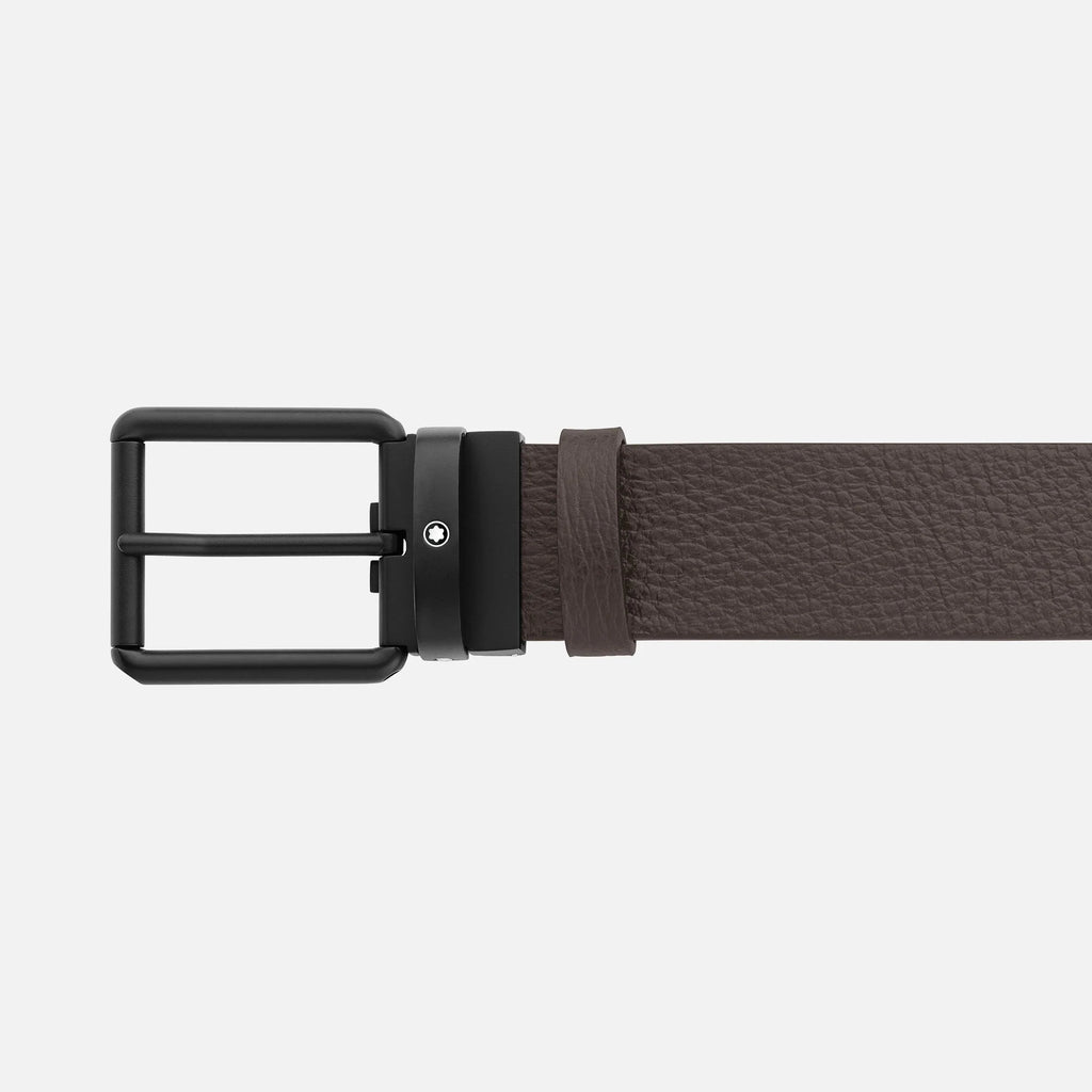 Montblanc cintura 35mm fibbia PVD nero pelle reversibile nero/marrone 131187