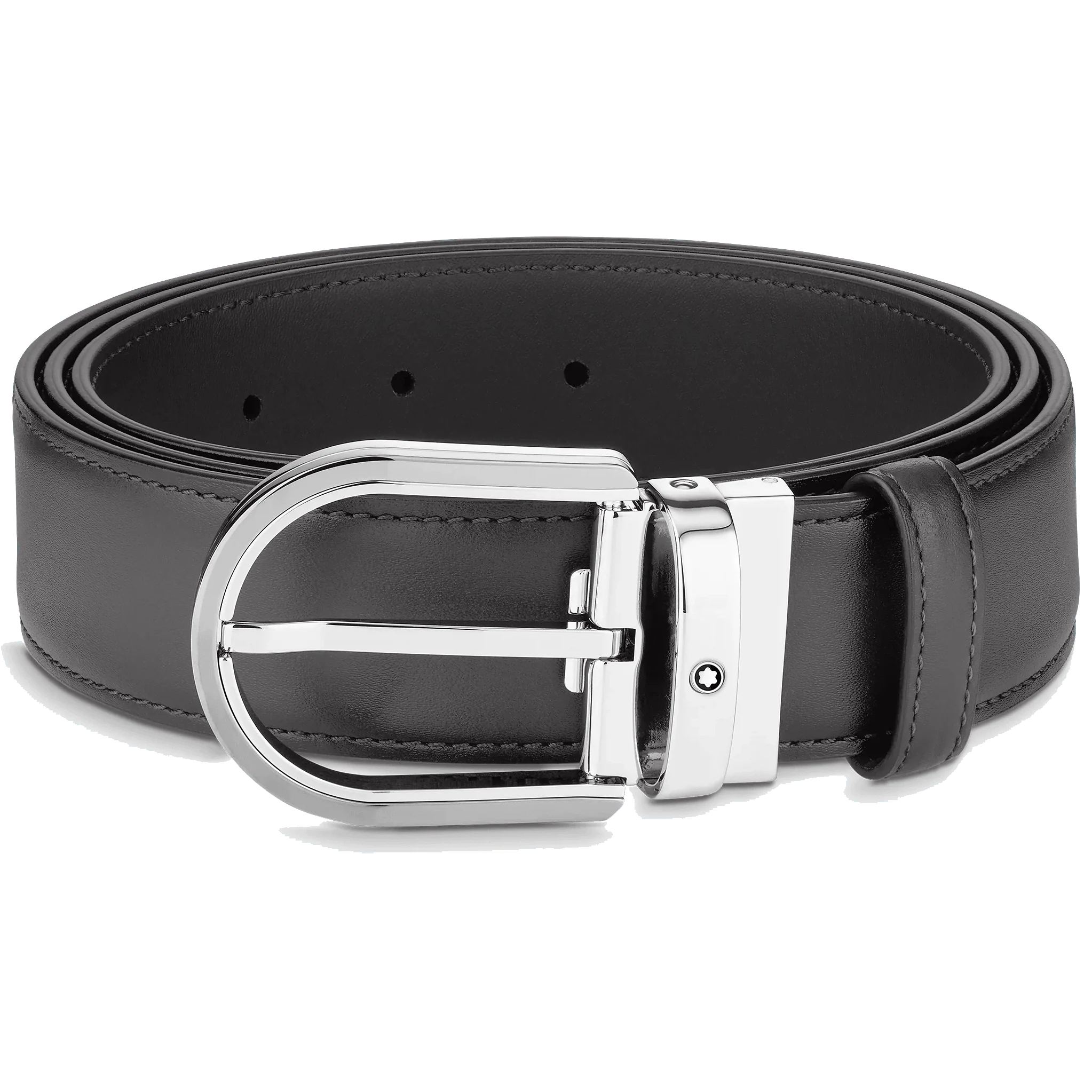 Montblanc cintura da 35 mm in pelle grigia con fibbia a ferro di cavallo 129437